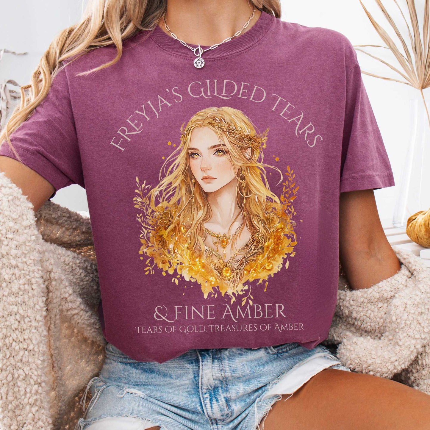 T-Shirt Berry / S Freyja's Gilded Tears & Fine Amber Goddess Shirt The Mystic Eden