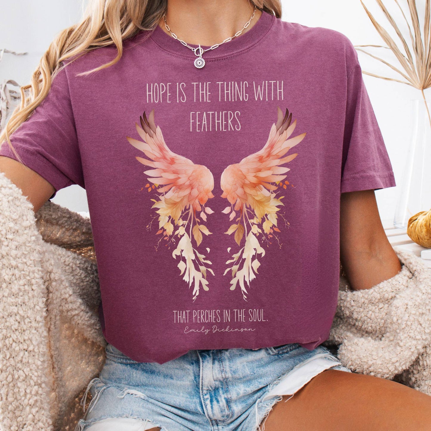 T-Shirt Berry / S Hope is the Thing With Feathers Emily Dickinson T-Shirt – Literary Wings Tee The Mystic Eden