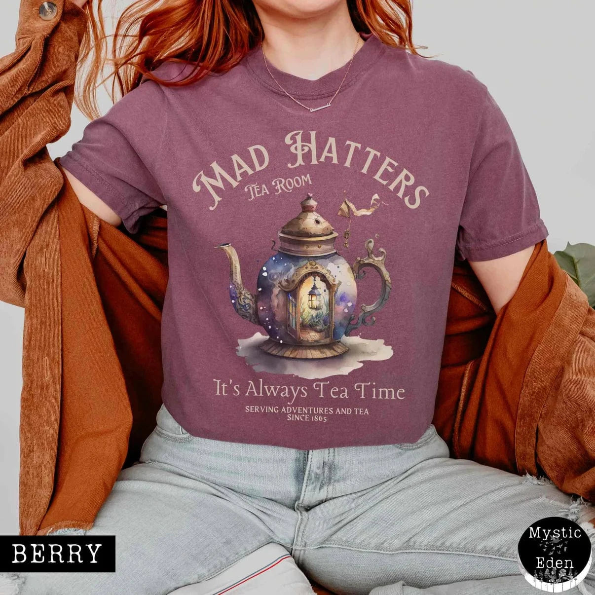 T-Shirt Berry / S It's Alway's Tea Time - Mad Hatters Tea Room Shirt The Mystic Eden