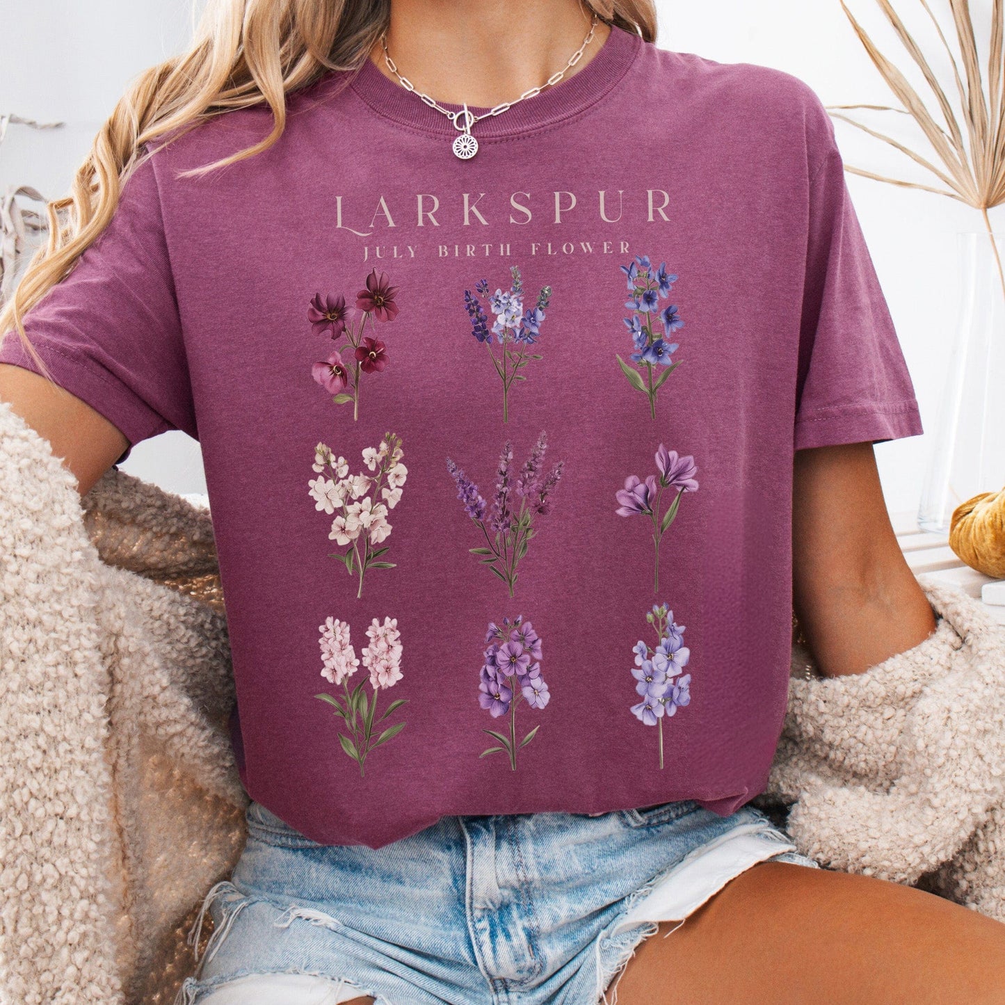 T-Shirt Berry / S Larkspur July Birth Month Flower Shirt The Mystic Eden