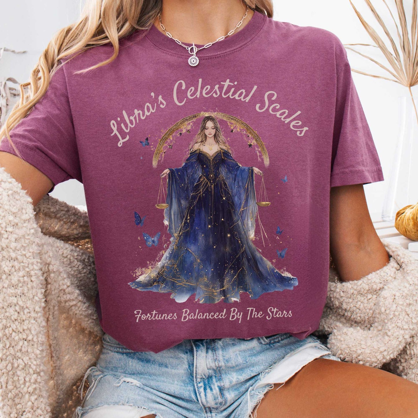 T-Shirt Berry / S Libra's Celestial Scales Zodiac Shirt The Mystic Eden