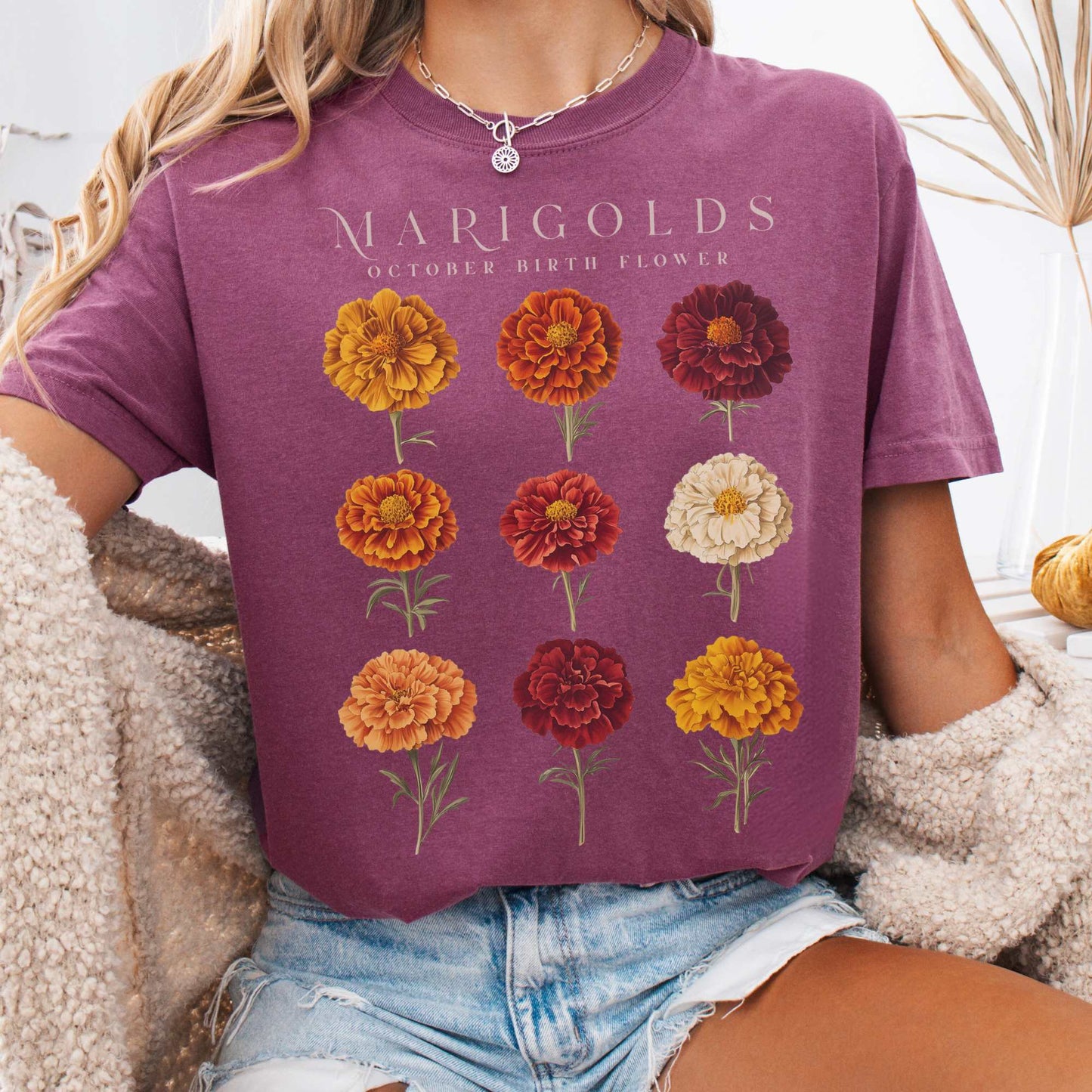T-Shirt Berry / S Marigolds October Birth Month Flower Shirt The Mystic Eden