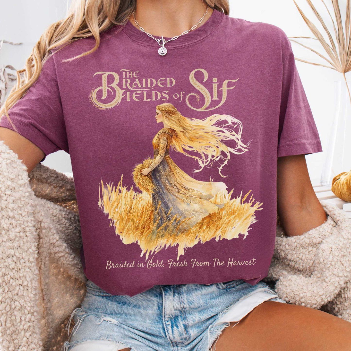 T-Shirt Berry / S The Braided Fields of Sif Norse Goddess Shirt The Mystic Eden
