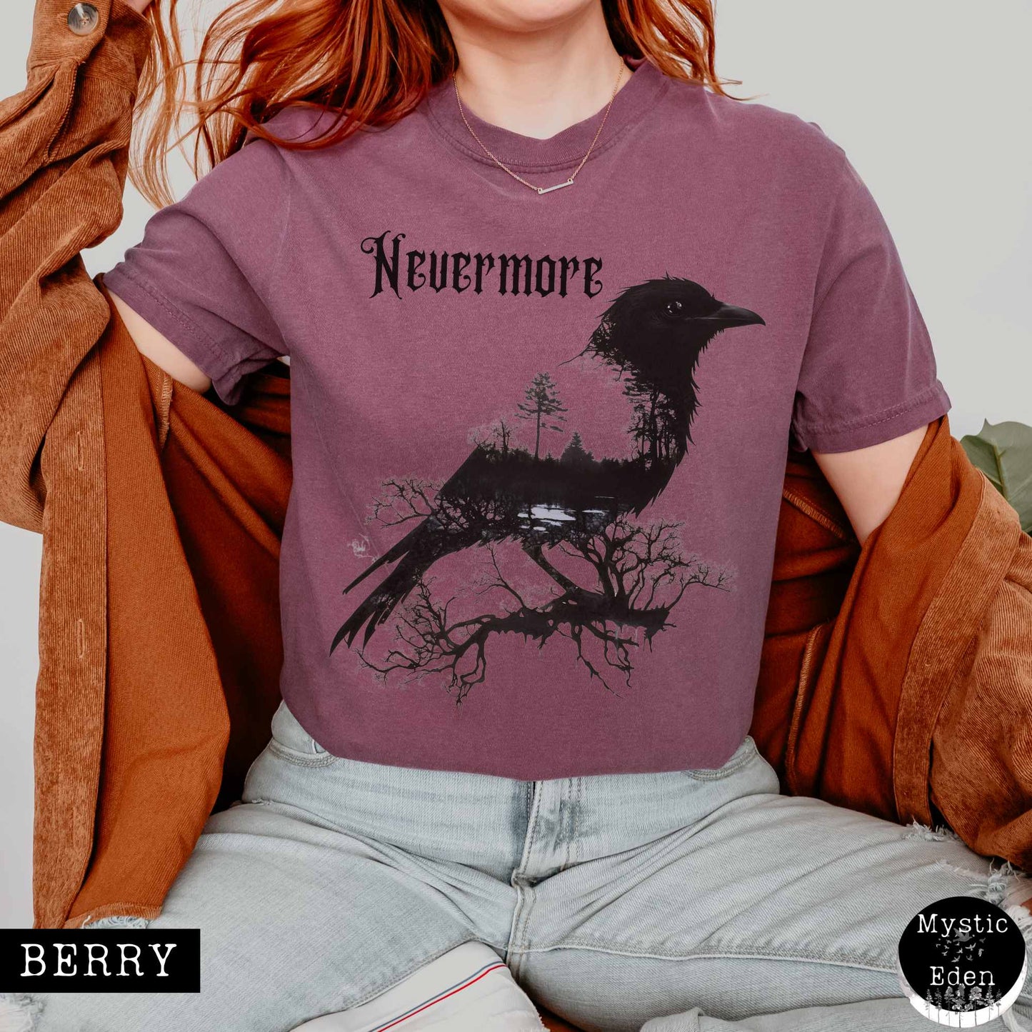T-Shirt Berry / S The Raven Nevermore Shirt Edgar Allan Poe The Mystic Eden
