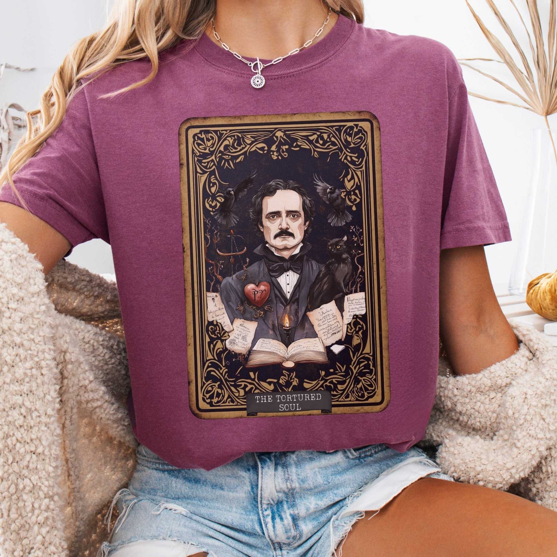 T-Shirt Berry / S The Tortured Soul Tarot Card Edgar Allan Poe Shirt The Mystic Eden