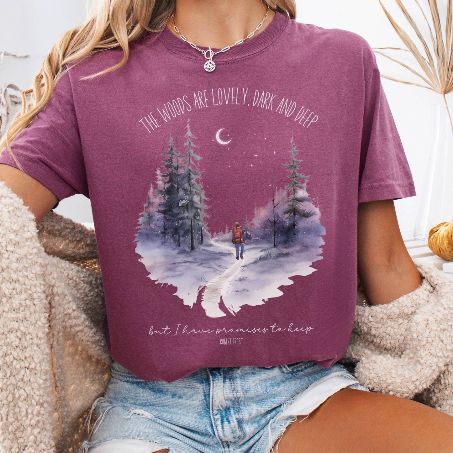 T-Shirt Berry / S The Woods Are Lovely Robert Frost T-Shirt β Winter Poetry Tee The Mystic Eden