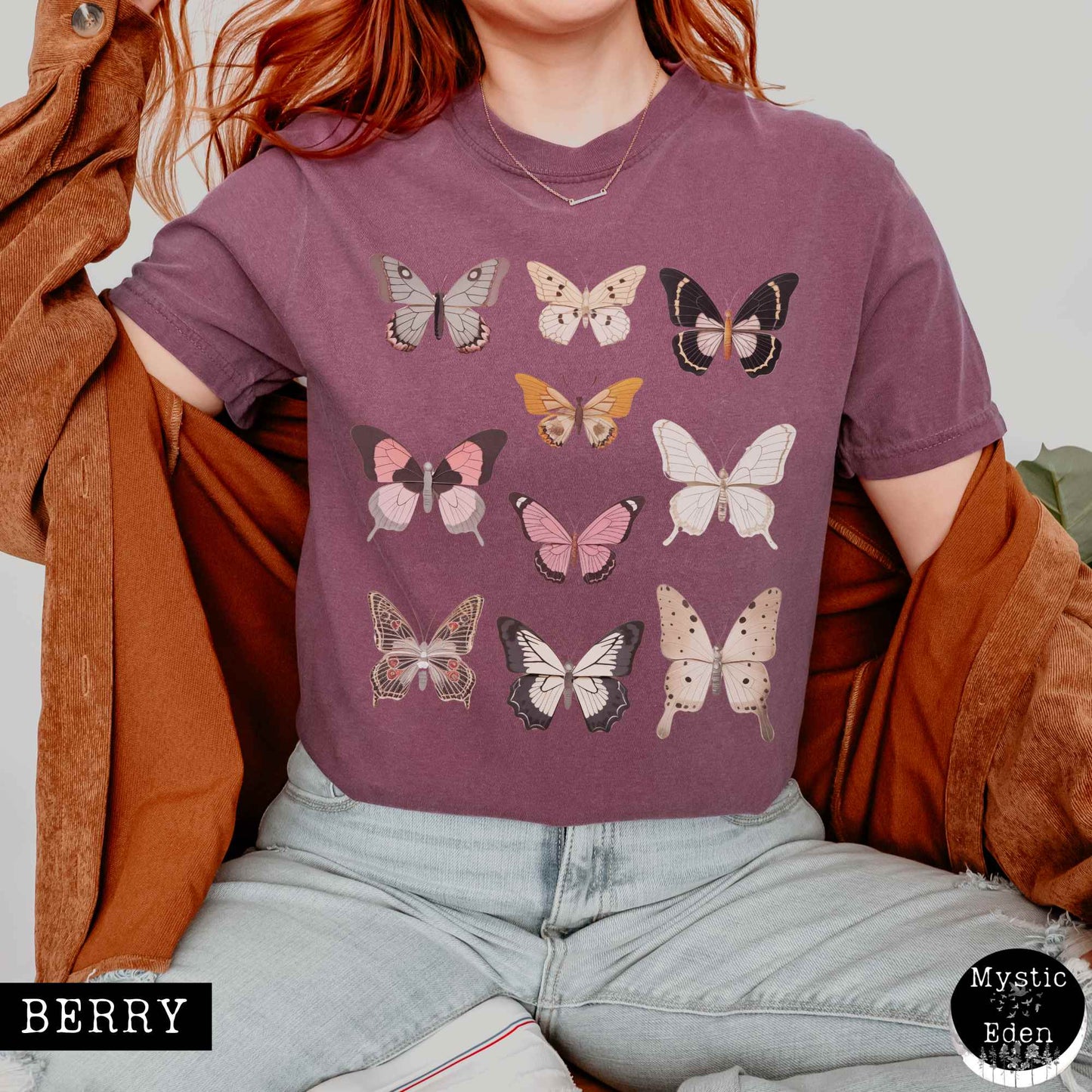 T-Shirt Berry / S Vintage butterflies cottagecore shirt The Mystic Eden