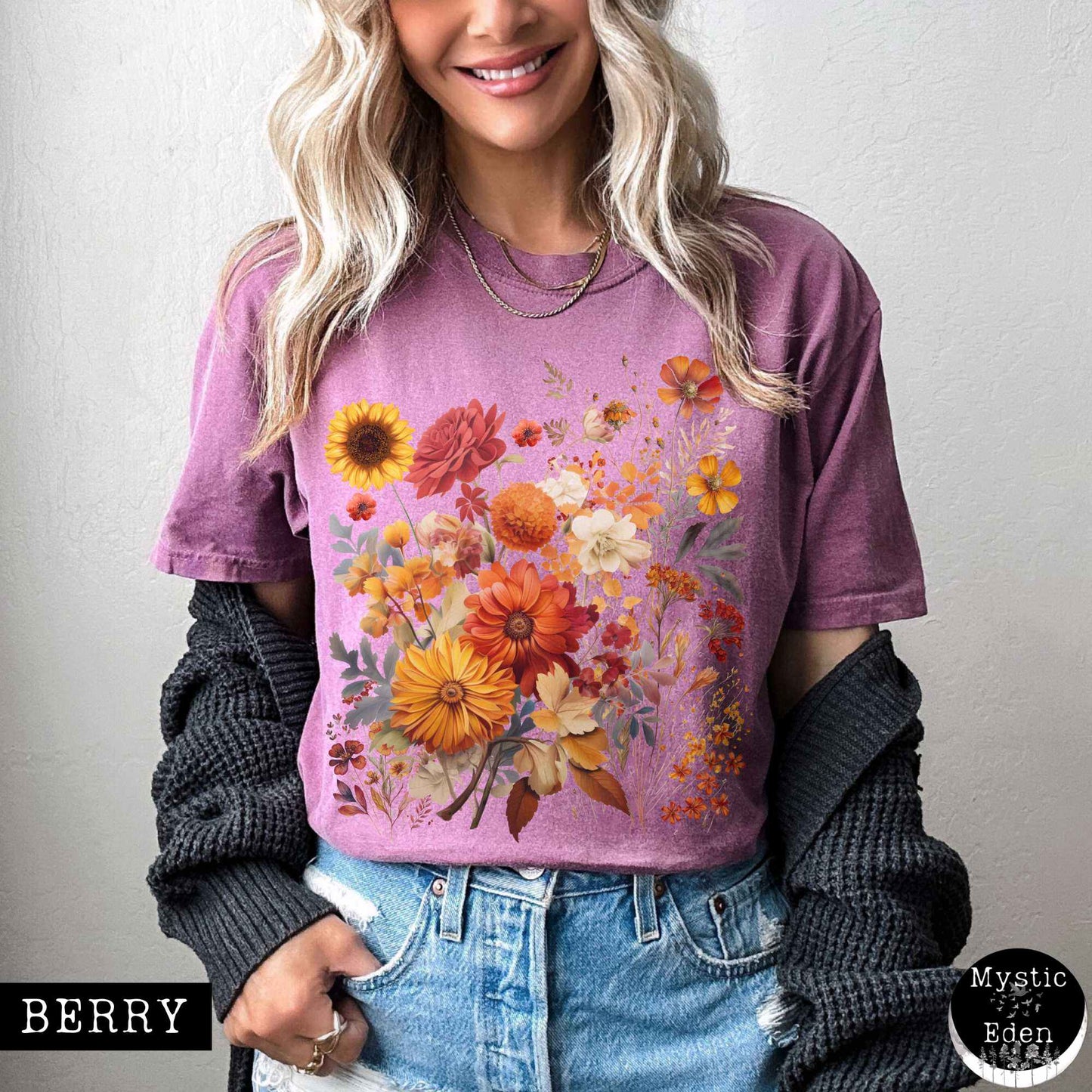 T-Shirt Berry / S Vintage cottagecore fall aesthetic floral shirt The Mystic Eden