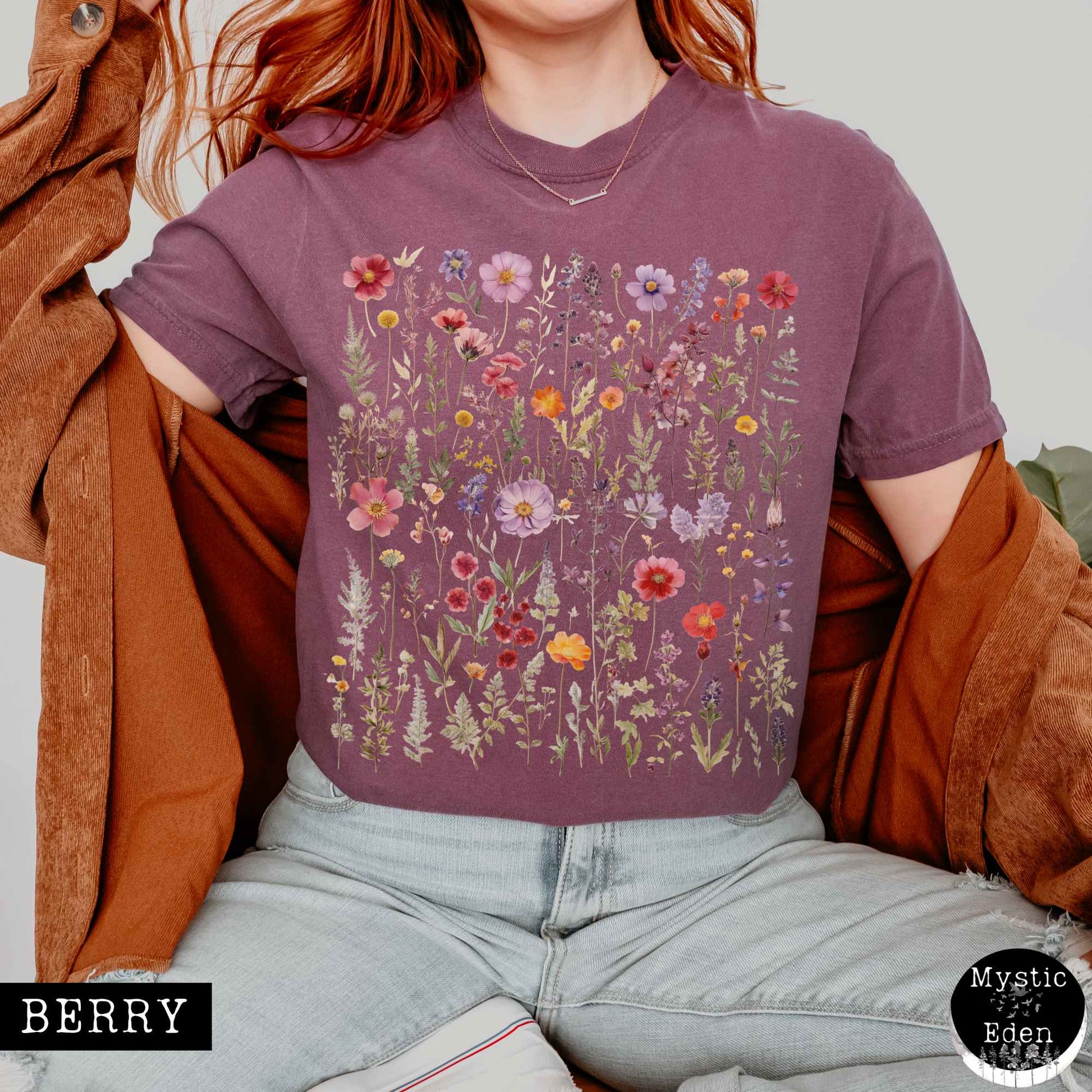 T-Shirt Berry / S Vintage Cottagecore Pressed Flowers T-shirt The Mystic Eden