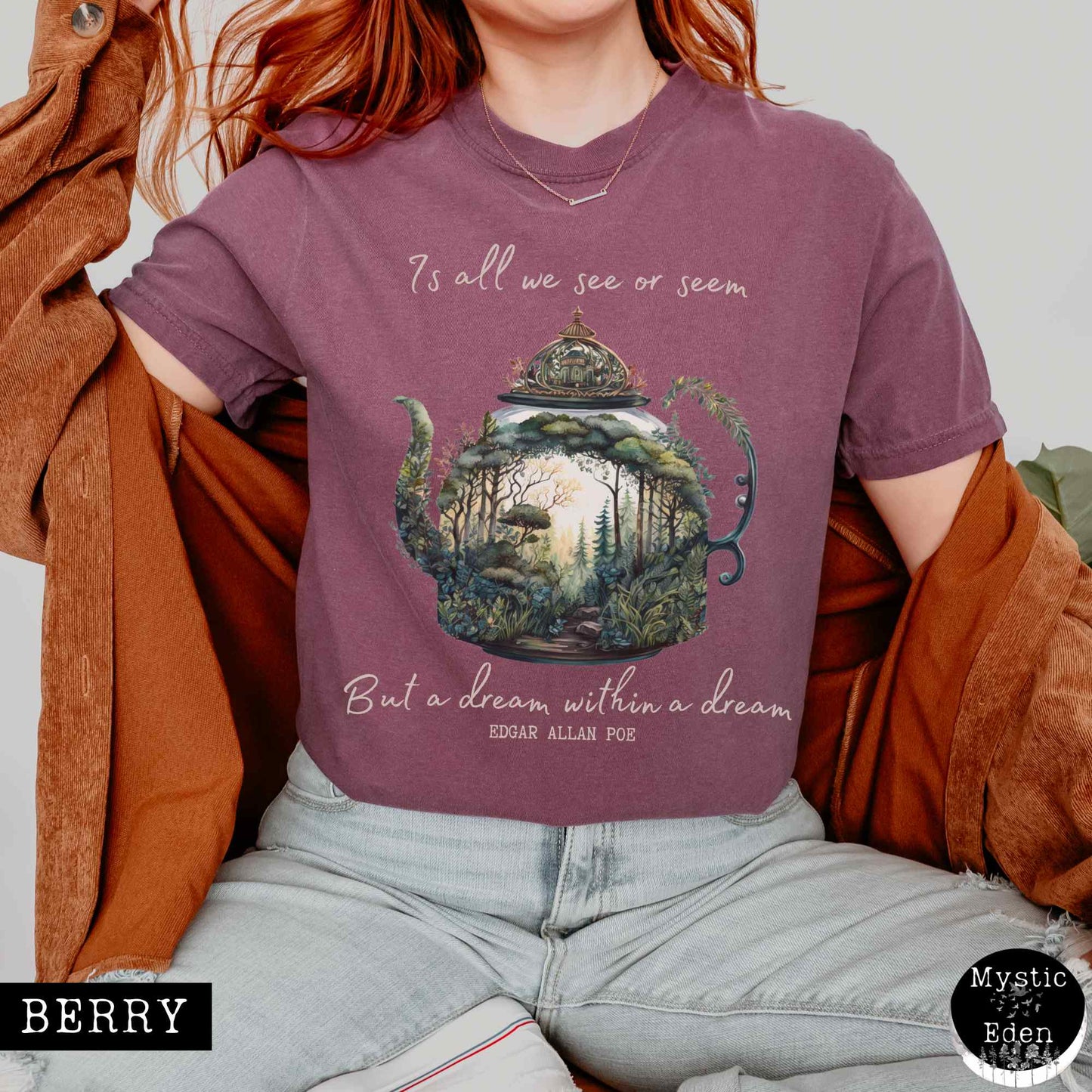 T-Shirt Berry / S Vintage Edgar Allan Poe Shirt Dream Within A Dream The Mystic Eden