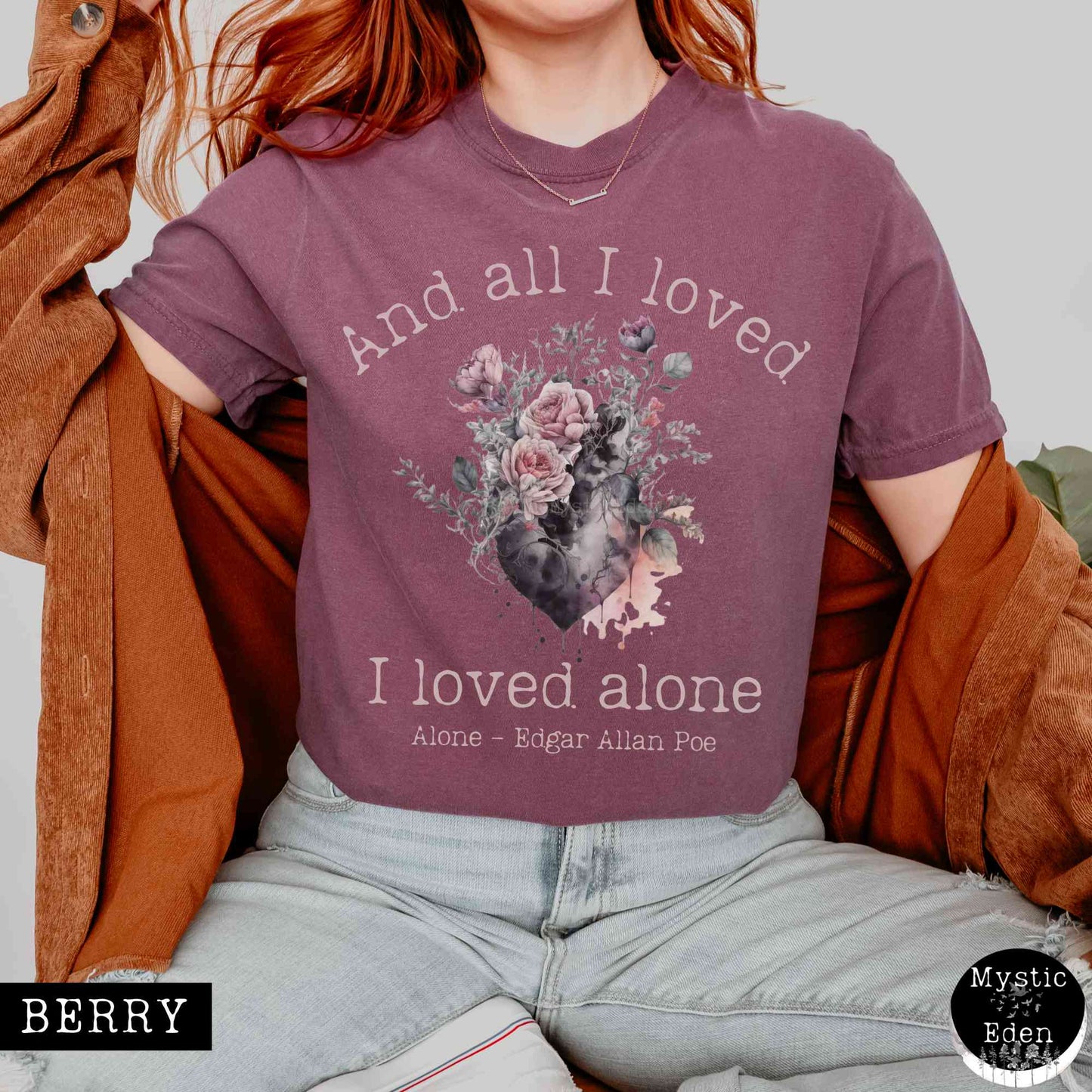 T-Shirt Berry / S Vintage Edgar Allen Poe Shirt - All I Loved I Loved Alone shirt The Mystic Eden