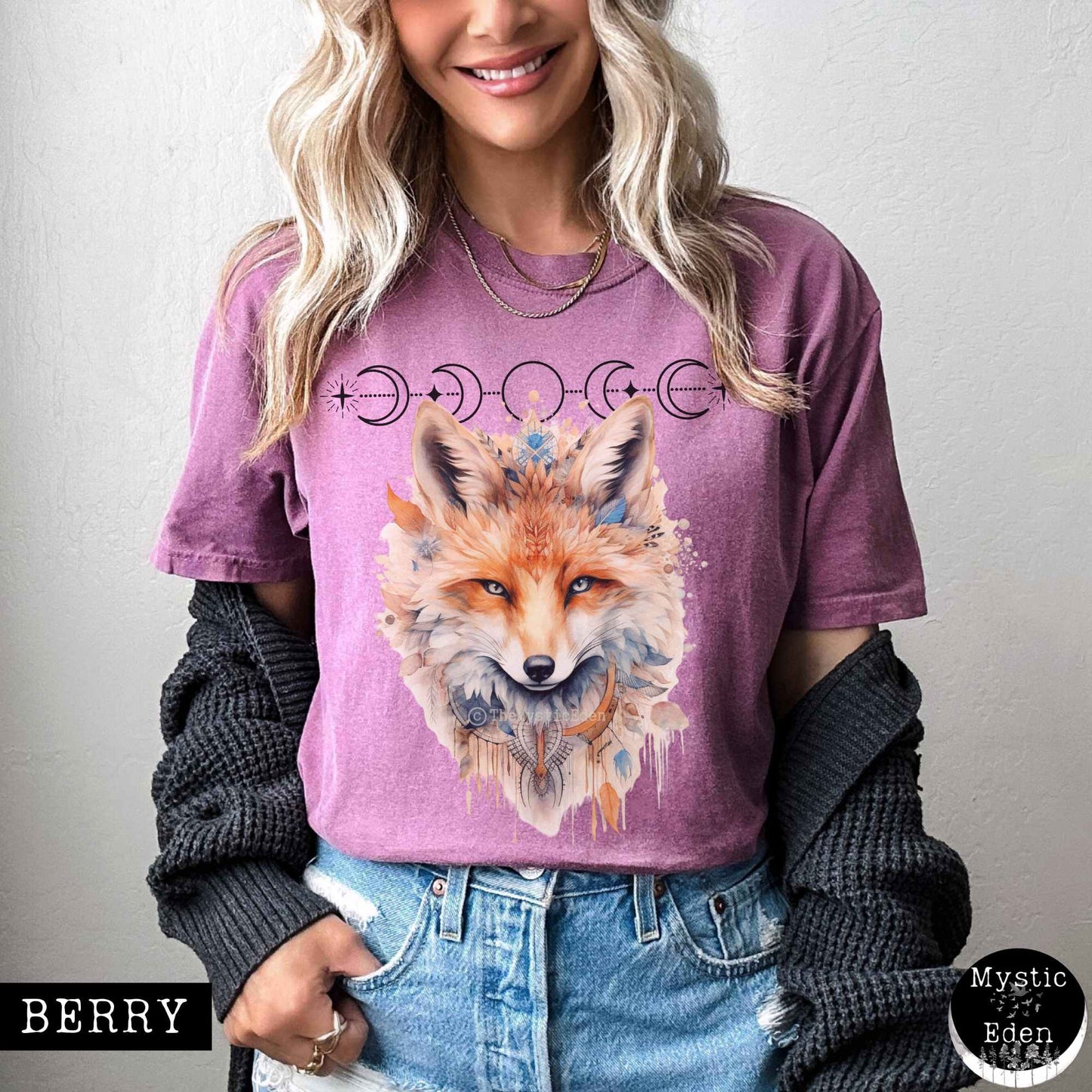 T-Shirt Berry / S Vintage Mystical Fox Shirt The Mystic Eden