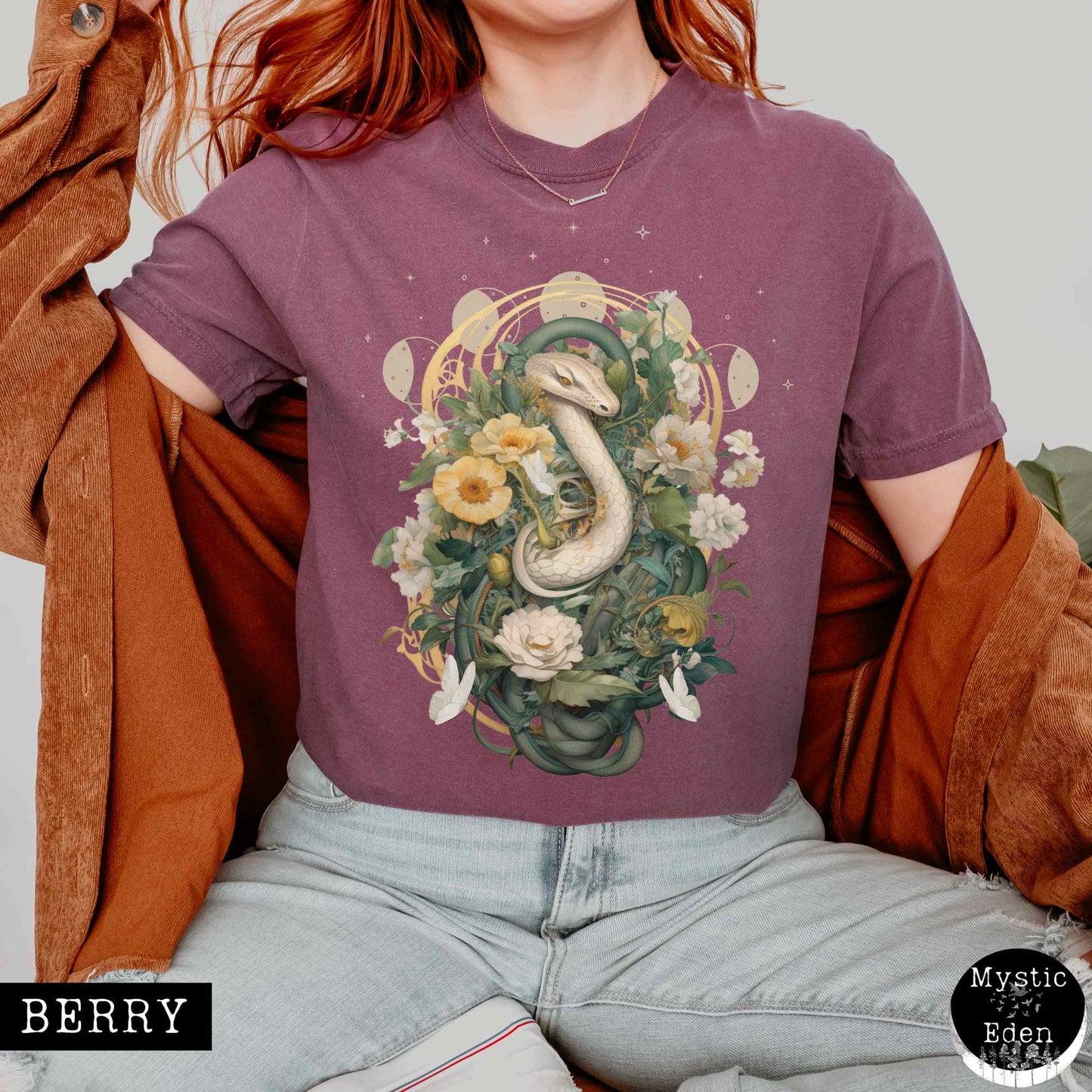 T-Shirt Berry / S Vintage Whimsical Snake Shirt The Mystic Eden