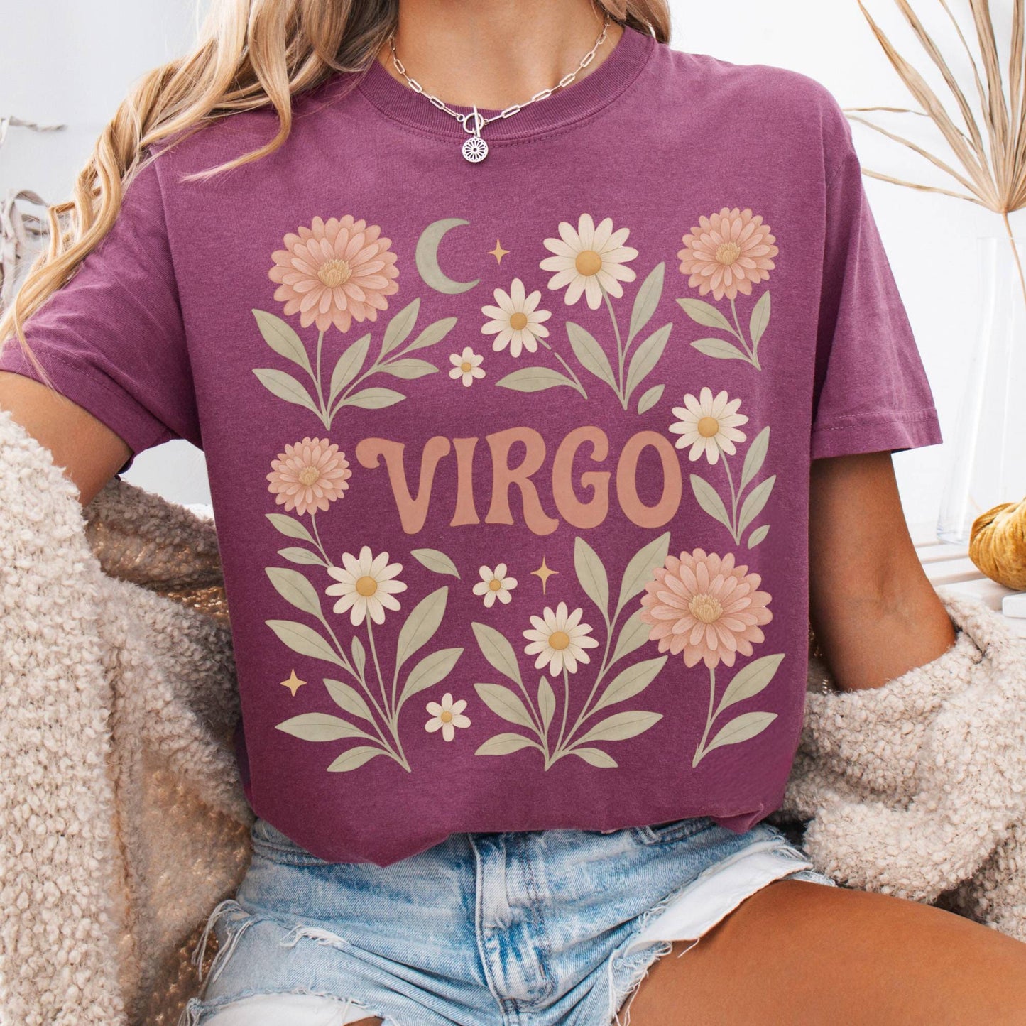 T-Shirt Berry / S Virgo T-Shirt – Retro Floral Zodiac Tee The Mystic Eden