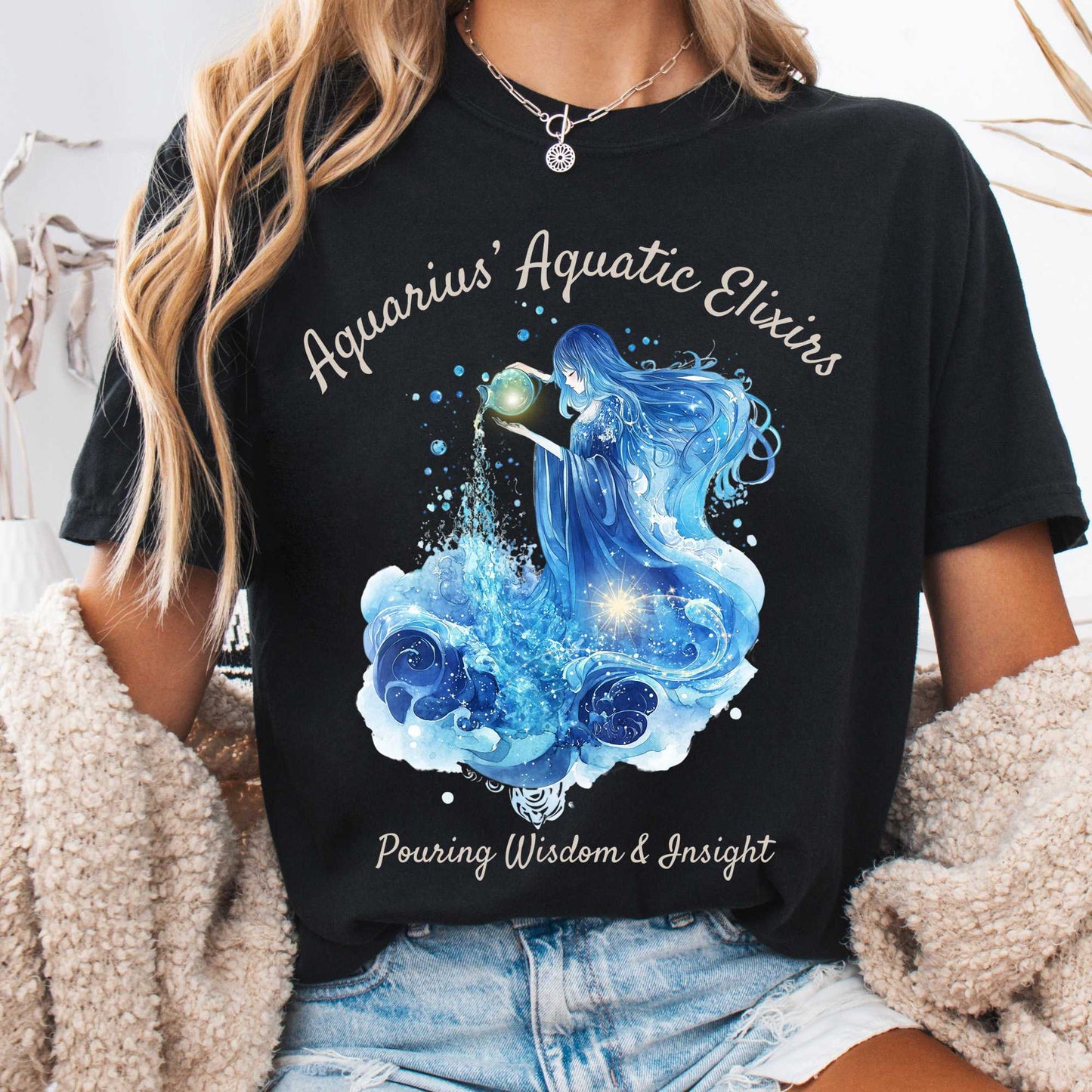 T-Shirt Black / S Aquarius Aquatic Elixirs Zodiac Shirt The Mystic Eden