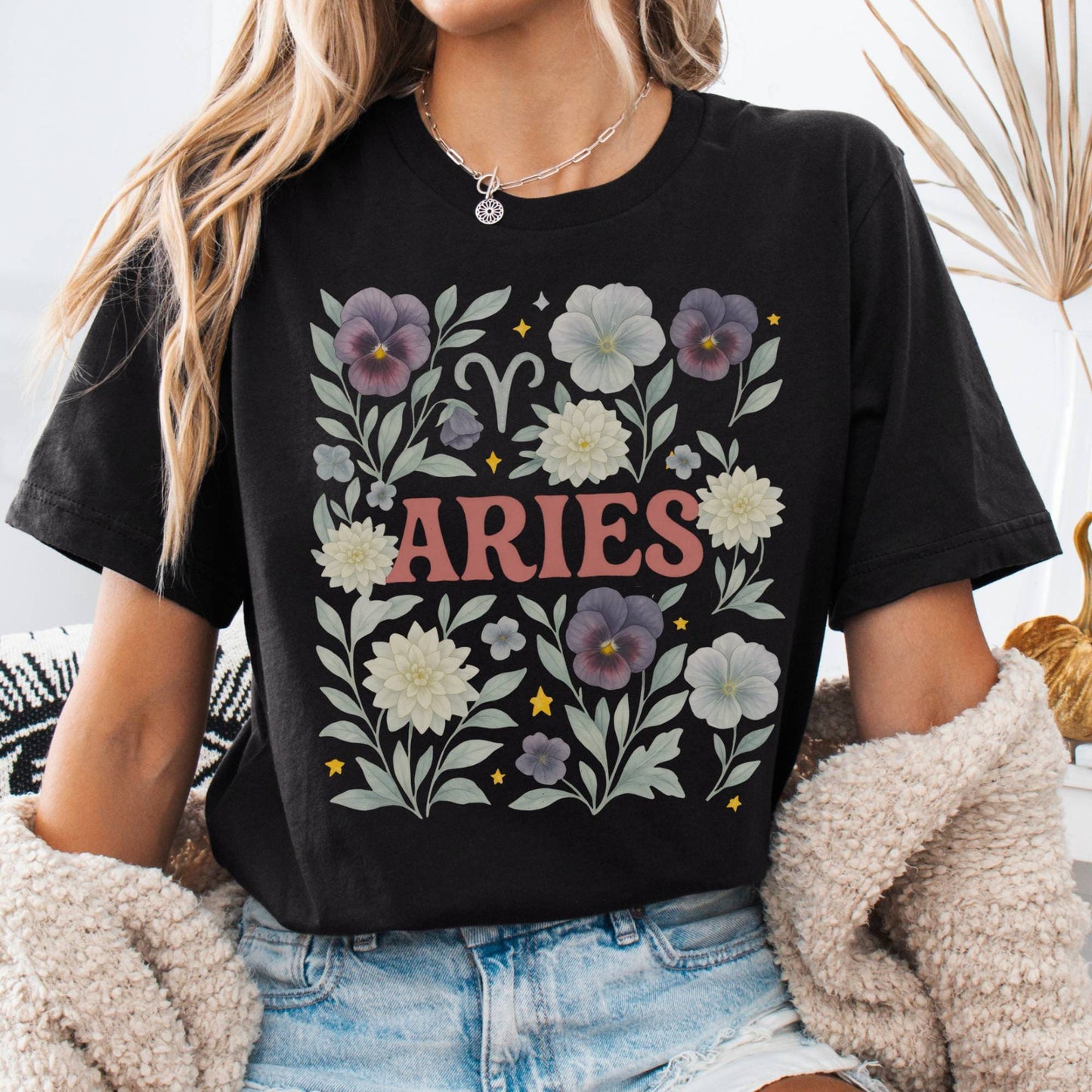 T-Shirt Black / S Aries Bella T-Shirt – Retro Floral Zodiac Tee The Mystic Eden