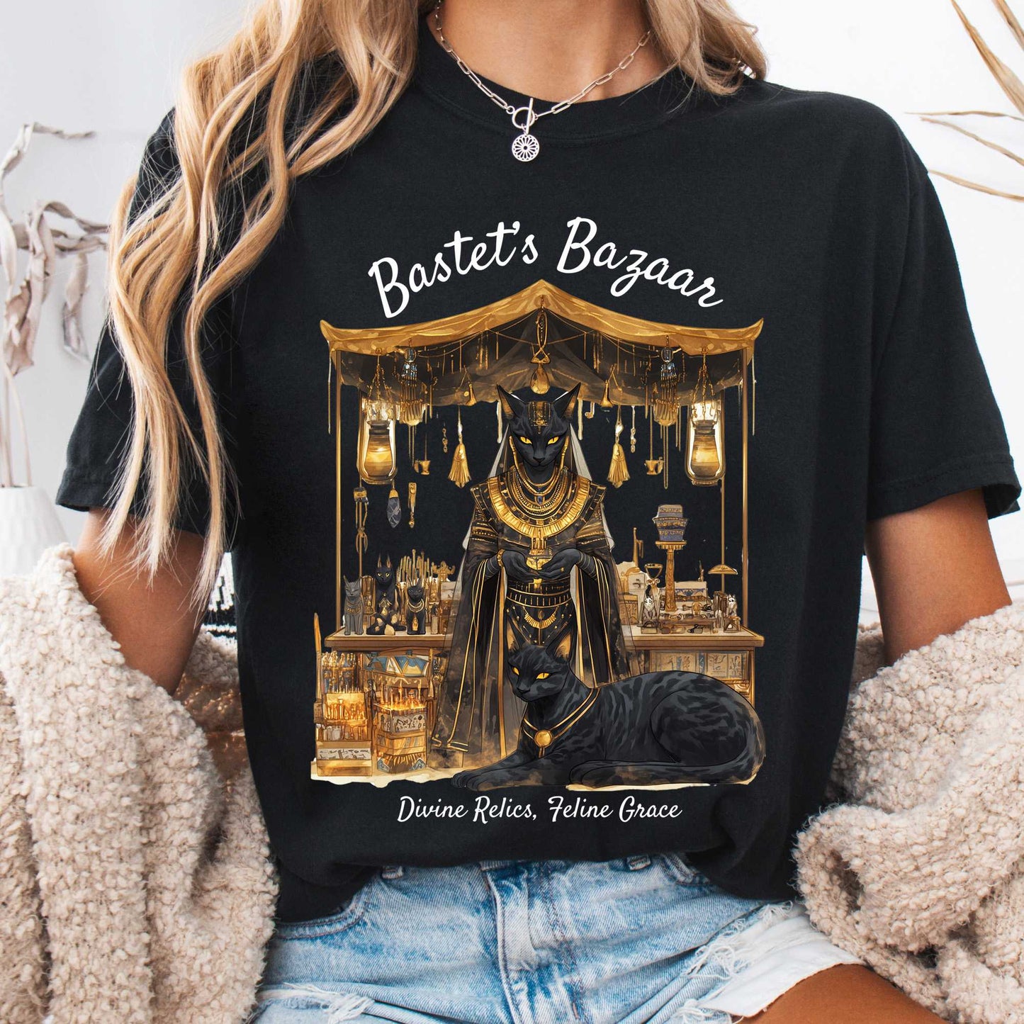 T-Shirt Black / S Bastet's Bazaar Egyptian Goddess Shirt The Mystic Eden