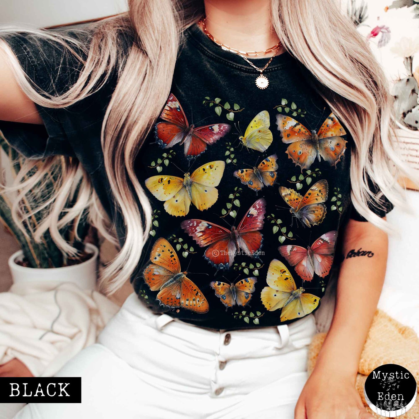 T-Shirt Black / S Bright Butterflies Cottagecore T-shirt The Mystic Eden