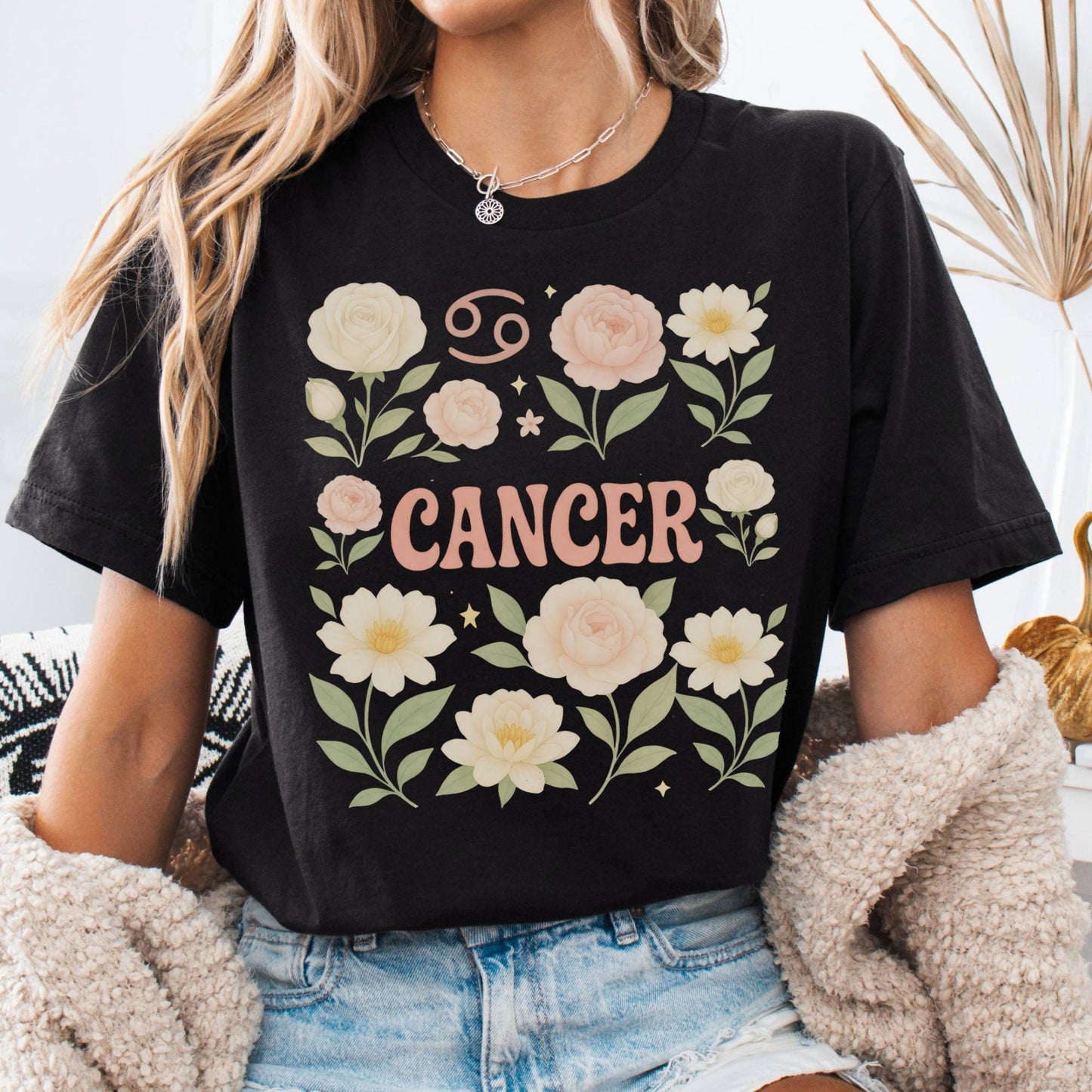 T-Shirt Black / S Cancer BellaT-Shirt – Retro Floral Zodiac Tee The Mystic Eden
