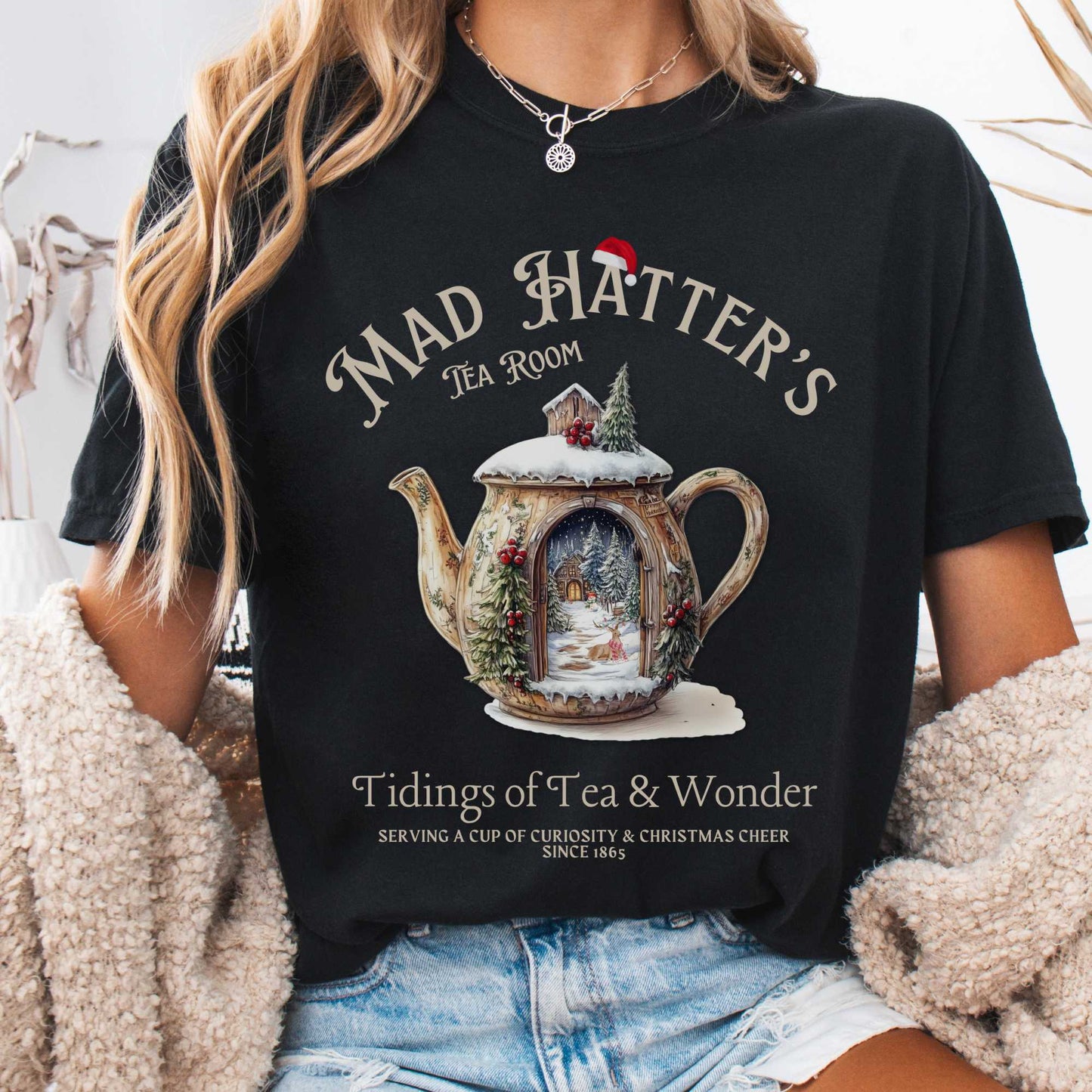 T-Shirt Black / S Christmas Vintage Mad Hatter's Tea Room Shirt - Christmas Edition Tee The Mystic Eden