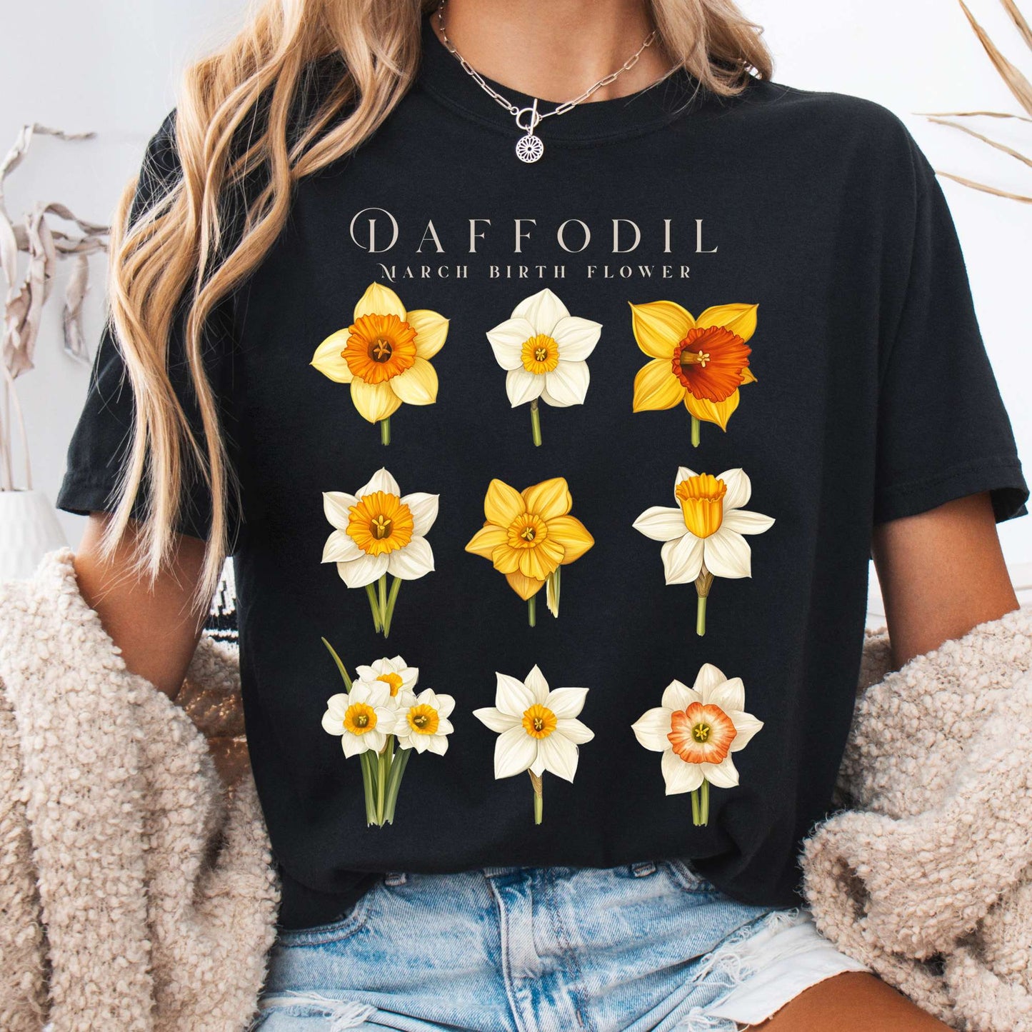T-Shirt Black / S Daffodil March Birth Month Flower Shirt The Mystic Eden