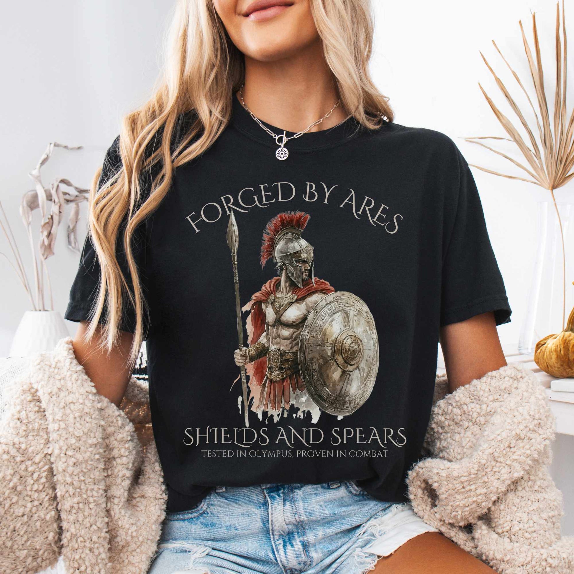 T-Shirt Black / S Forged By Ares Shields And Spears Tee The Mystic Eden