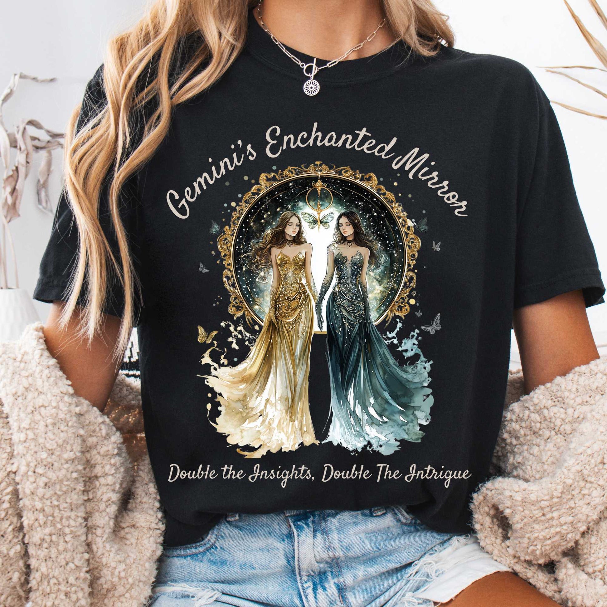 T-Shirt Black / S Gemini's Enchanted Mirror Zodiac Shirt The Mystic Eden