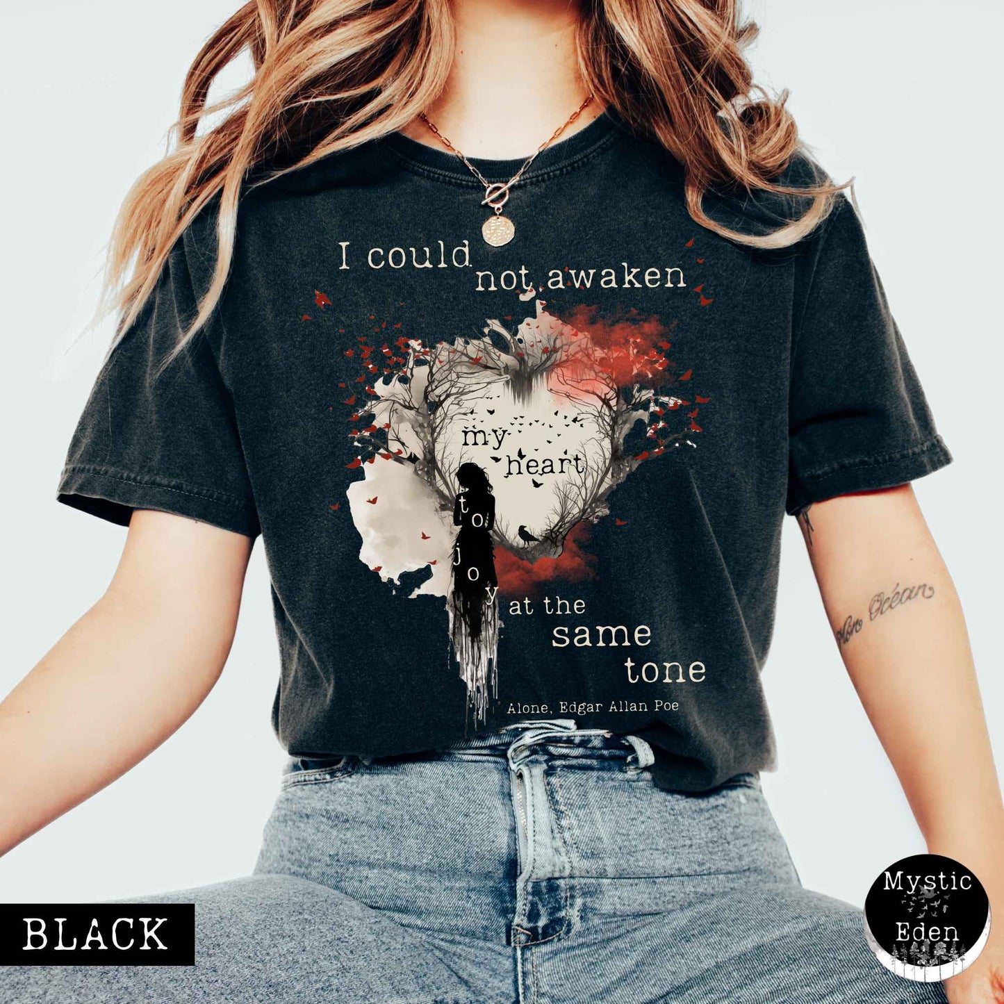 T-Shirt Black / S I could not awaken my heart to joy - Edgar Allan Poe Tee The Mystic Eden