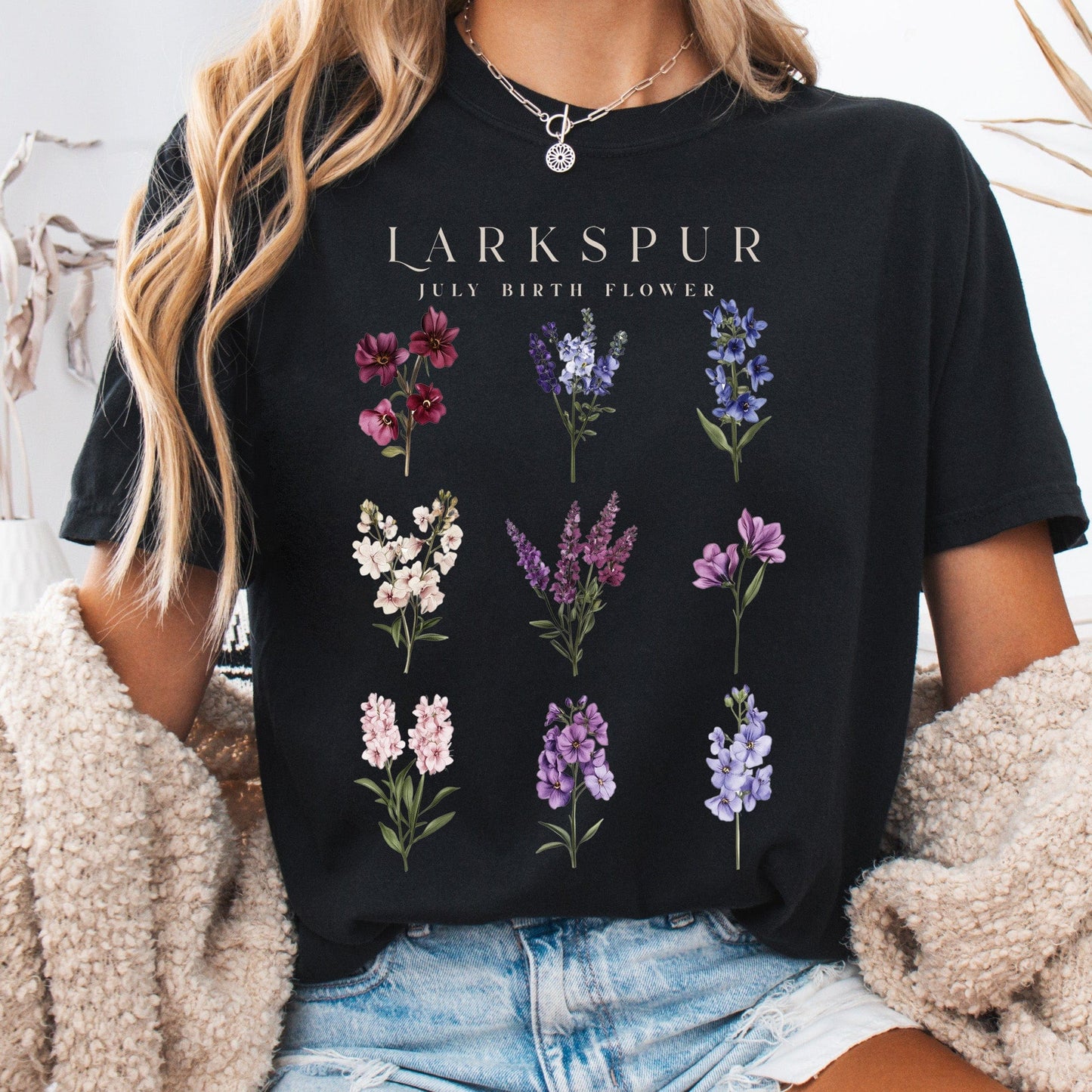 T-Shirt Black / S Larkspur July Birth Month Flower Shirt The Mystic Eden