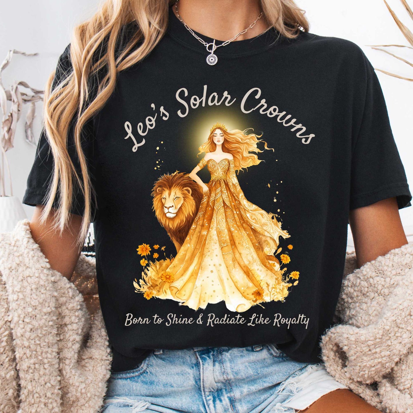 T-Shirt Black / S Leo's Solar Crowns Zodiac Shirt The Mystic Eden
