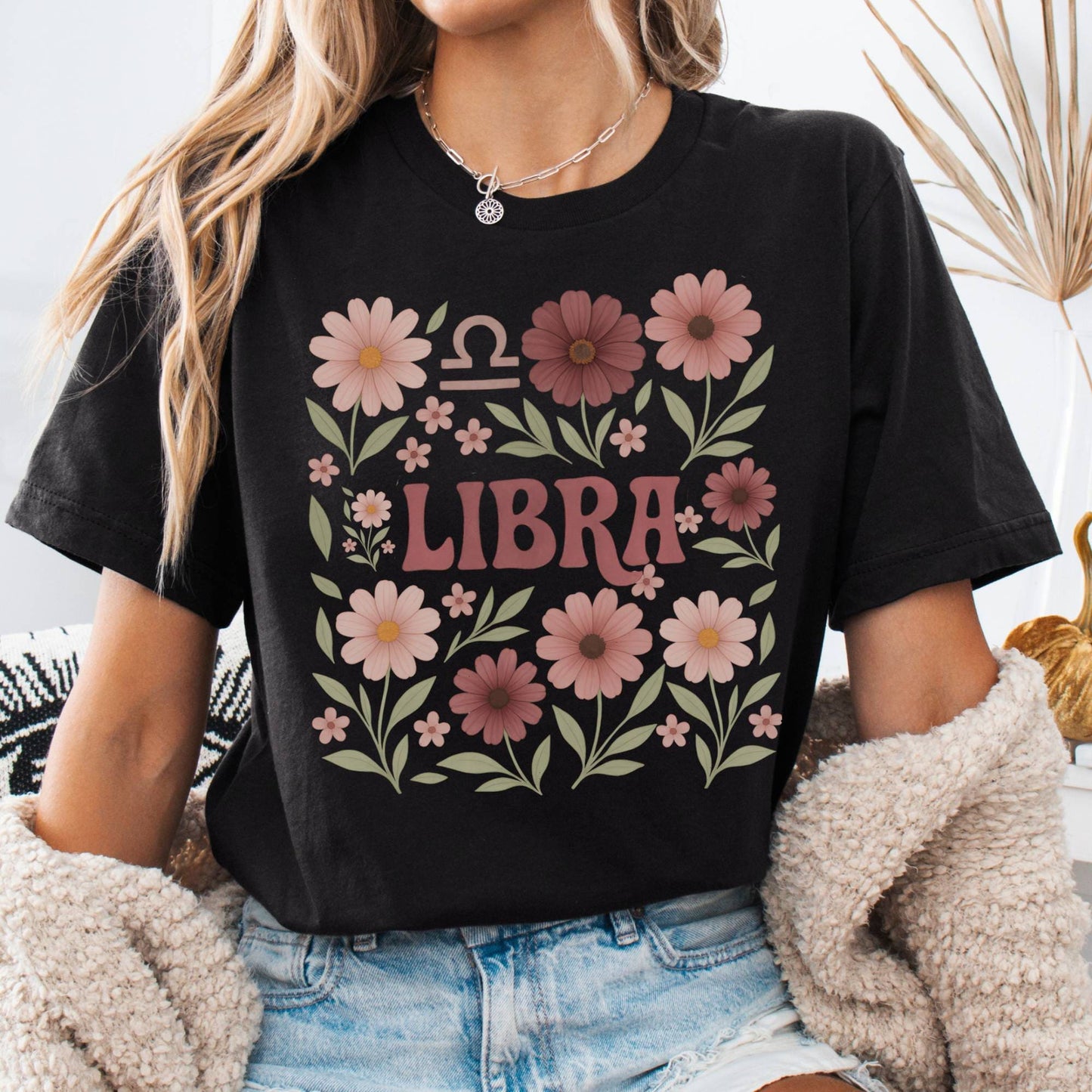 T-Shirt Black / S Libra Bella T-Shirt β Retro Floral Zodiac Tee The Mystic Eden