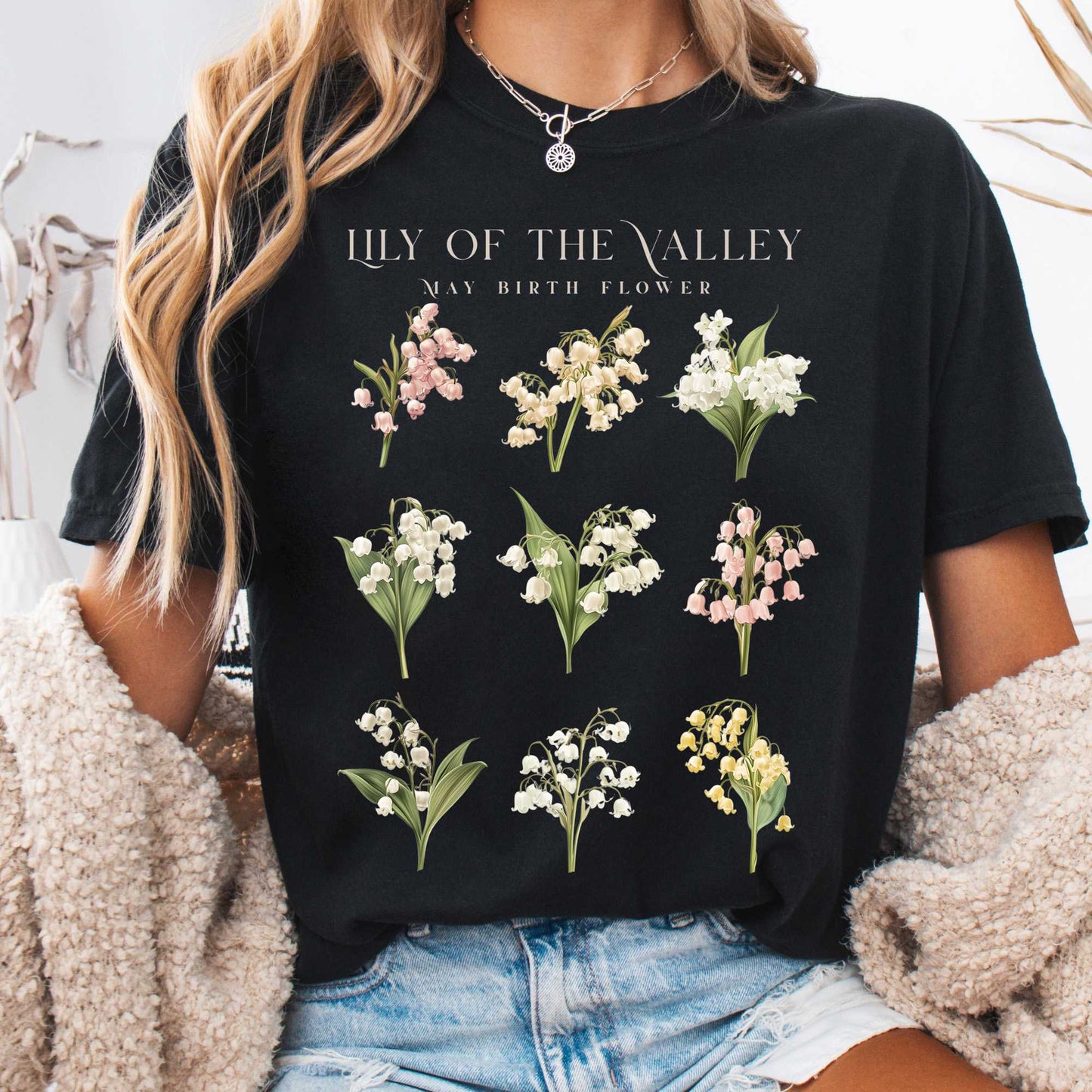T-Shirt Black / S Lily of the Valley May Birth Month Flower Shirt The Mystic Eden