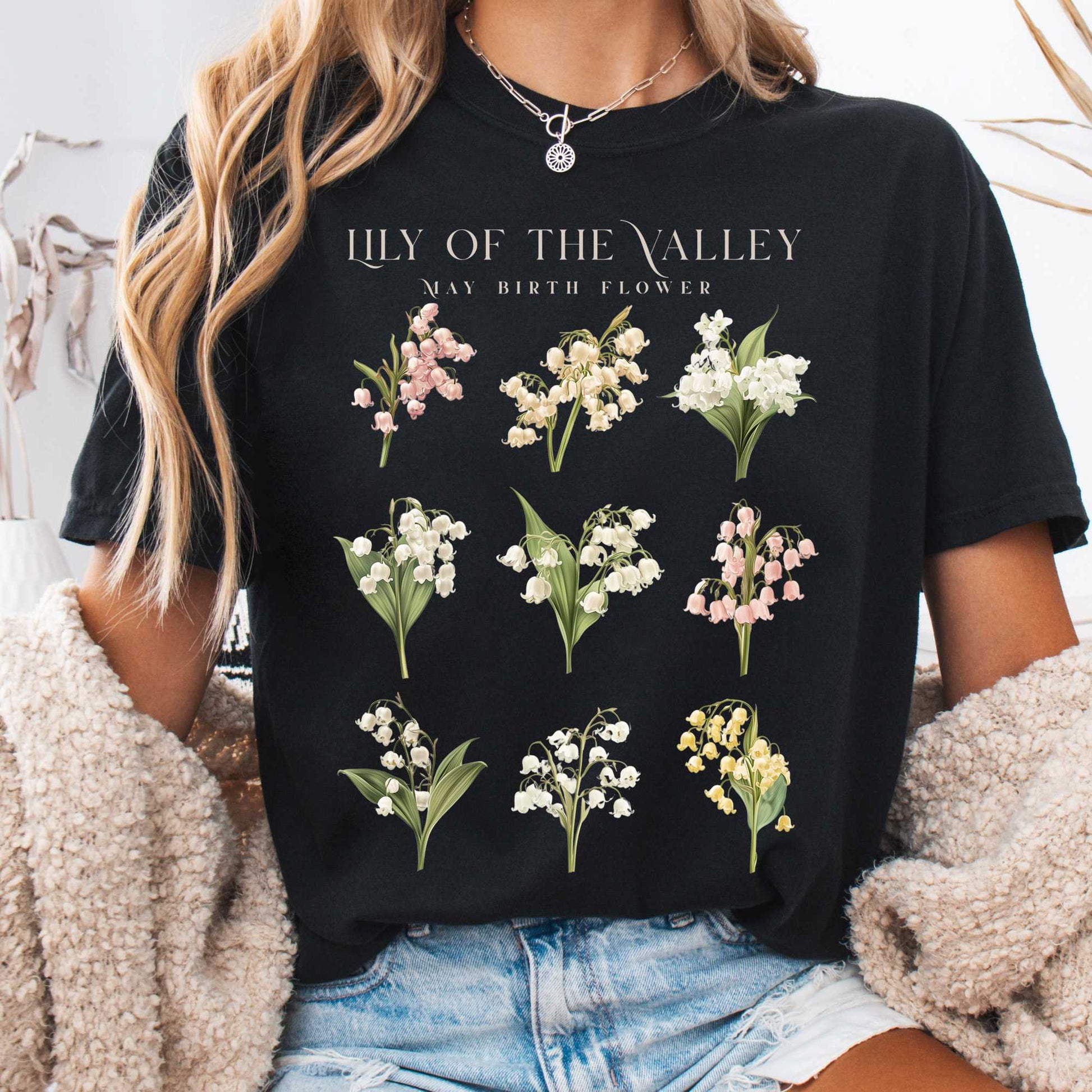 T-Shirt Black / S Lily of the Valley May Birth Month Flower Shirt The Mystic Eden