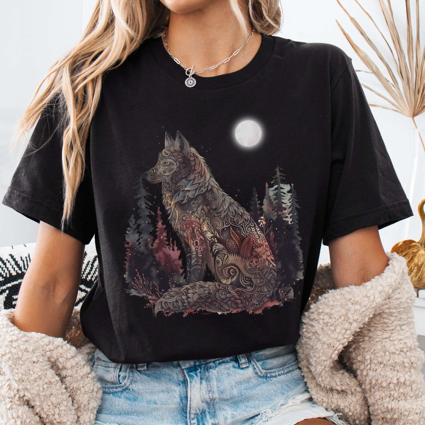 T-Shirt Black / S Nightfall Wolf Bella + Canvas Tee β Mystical Forestcore Tee The Mystic Eden