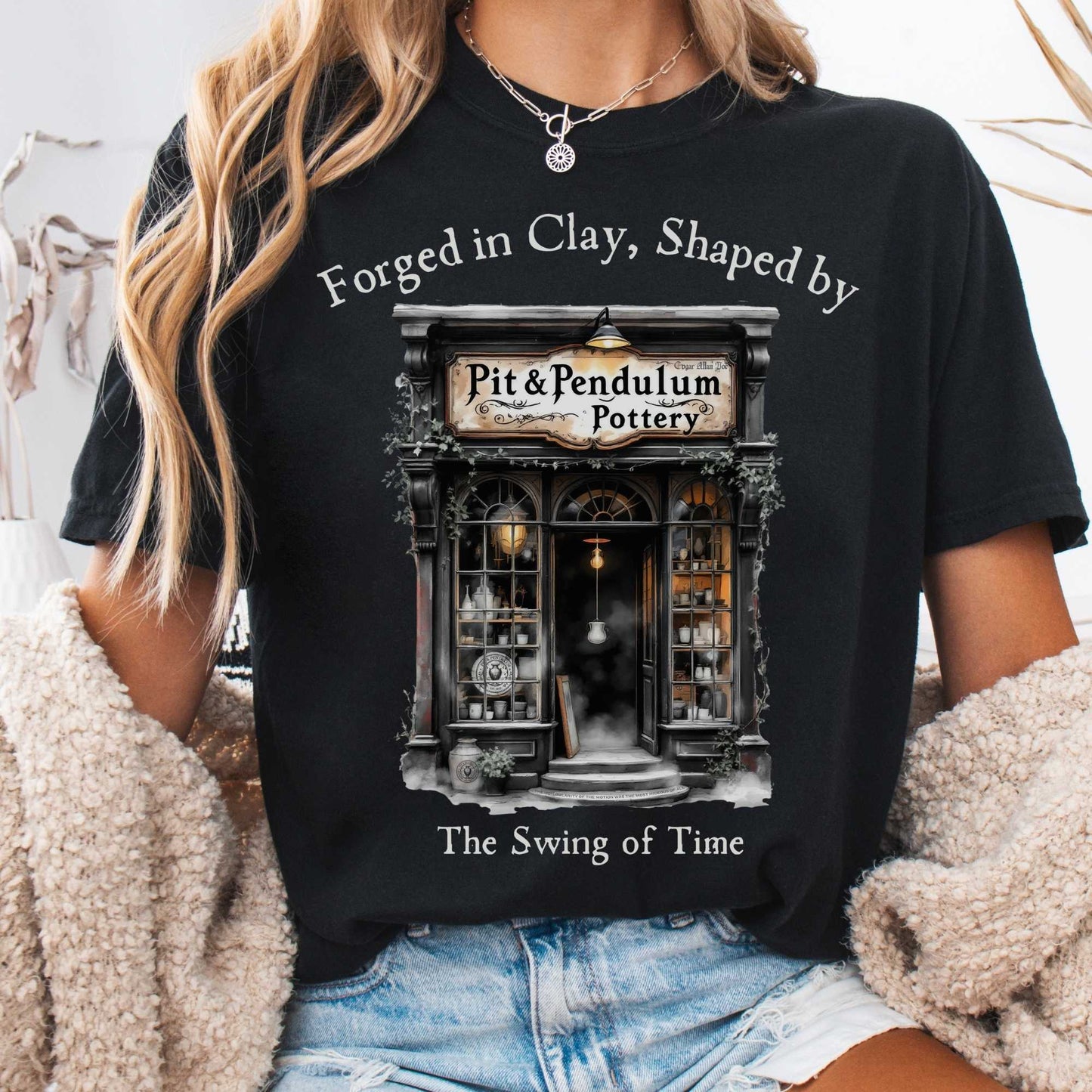 T-Shirt Black / S Pit & Pendulum Pottery Edgar Allan Poe Shirt The Mystic Eden