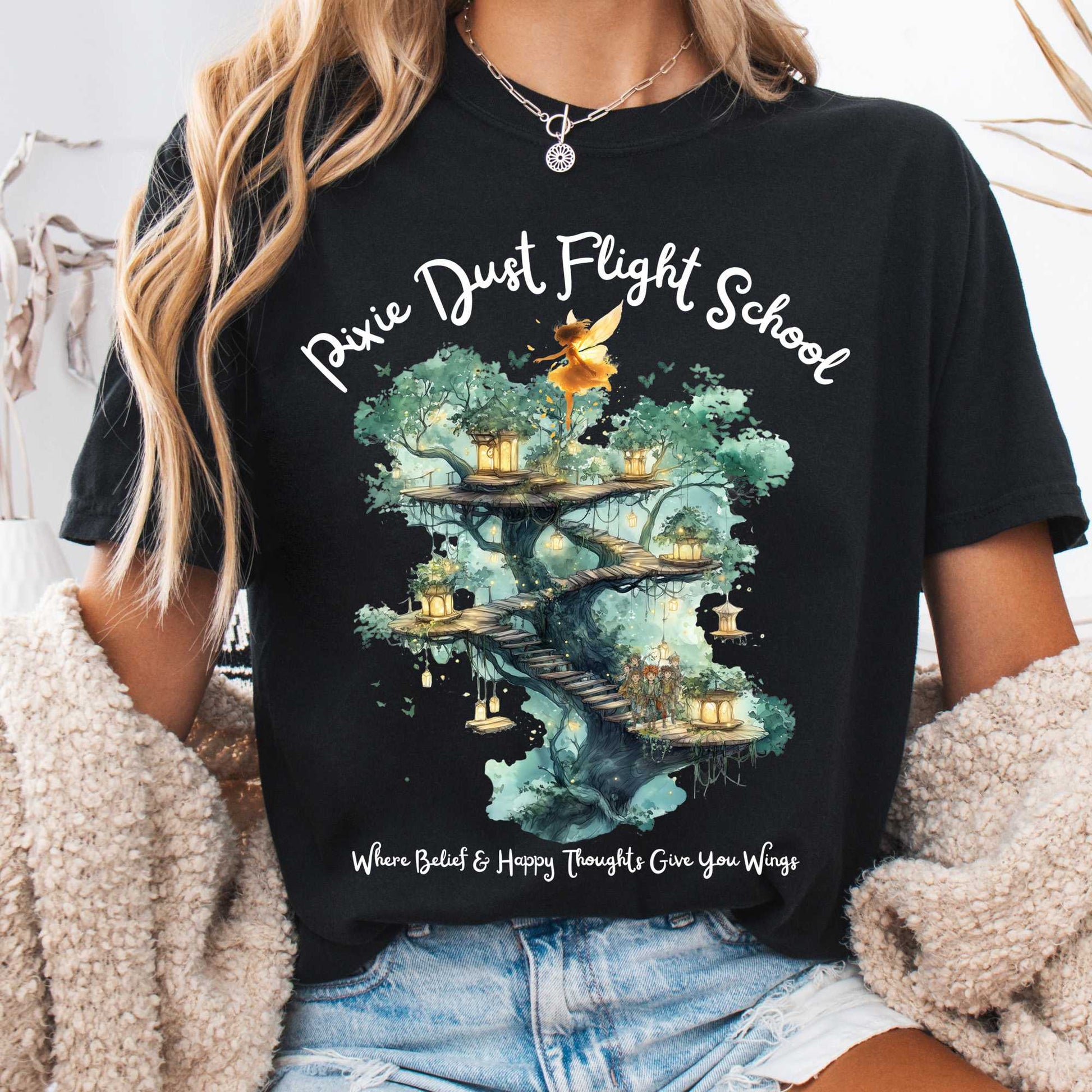 T-Shirt Black / S Pixie Dust Flight School Peter Pan Shirt - J M Barrie The Mystic Eden