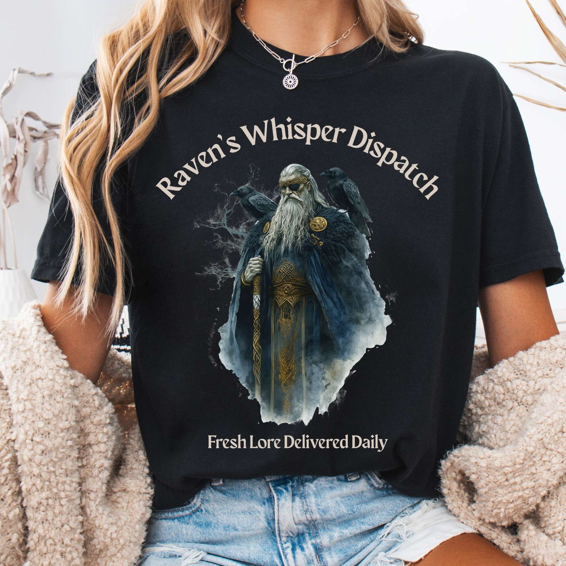 T-Shirt Black / S Raven's Whisper Dispatch Fresh Lore Delivered Daily Norse God Shirt The Mystic Eden