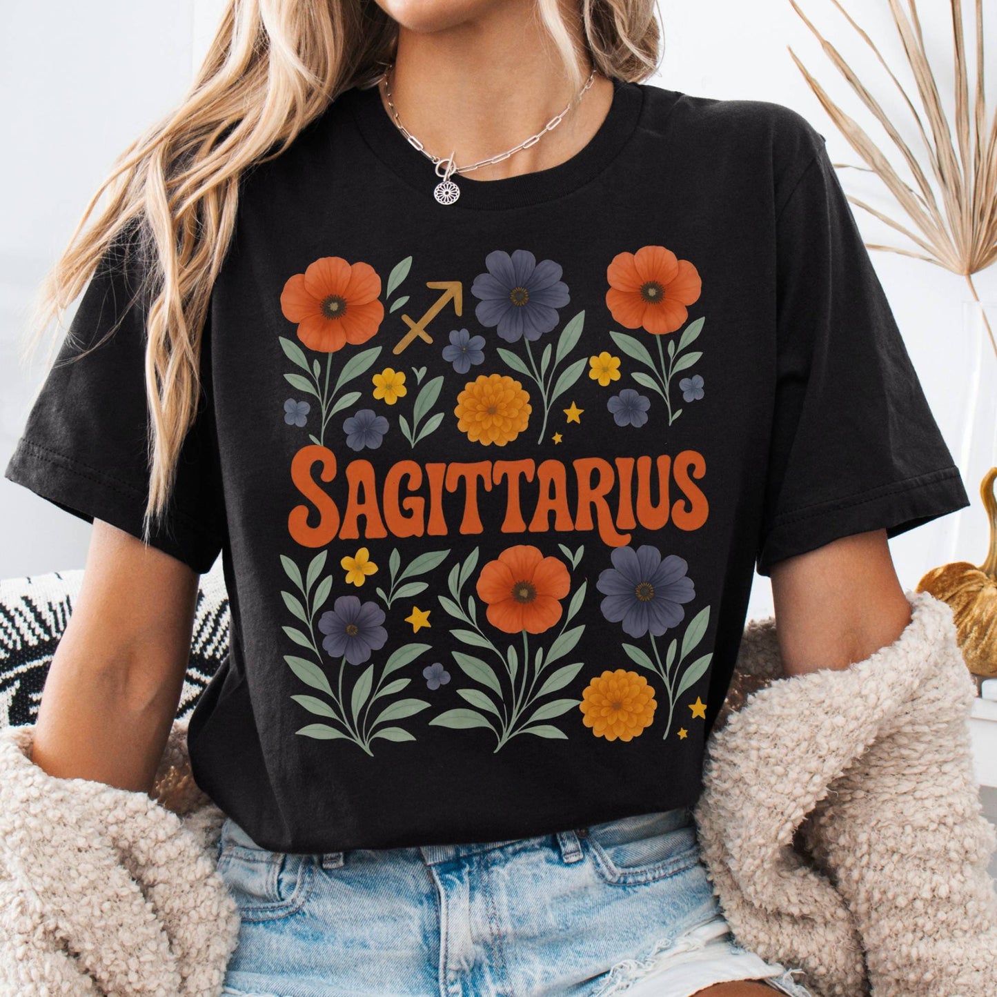 T-Shirt Black / S Sagittarius Bella T-Shirt – Retro Floral Zodiac Tee The Mystic Eden
