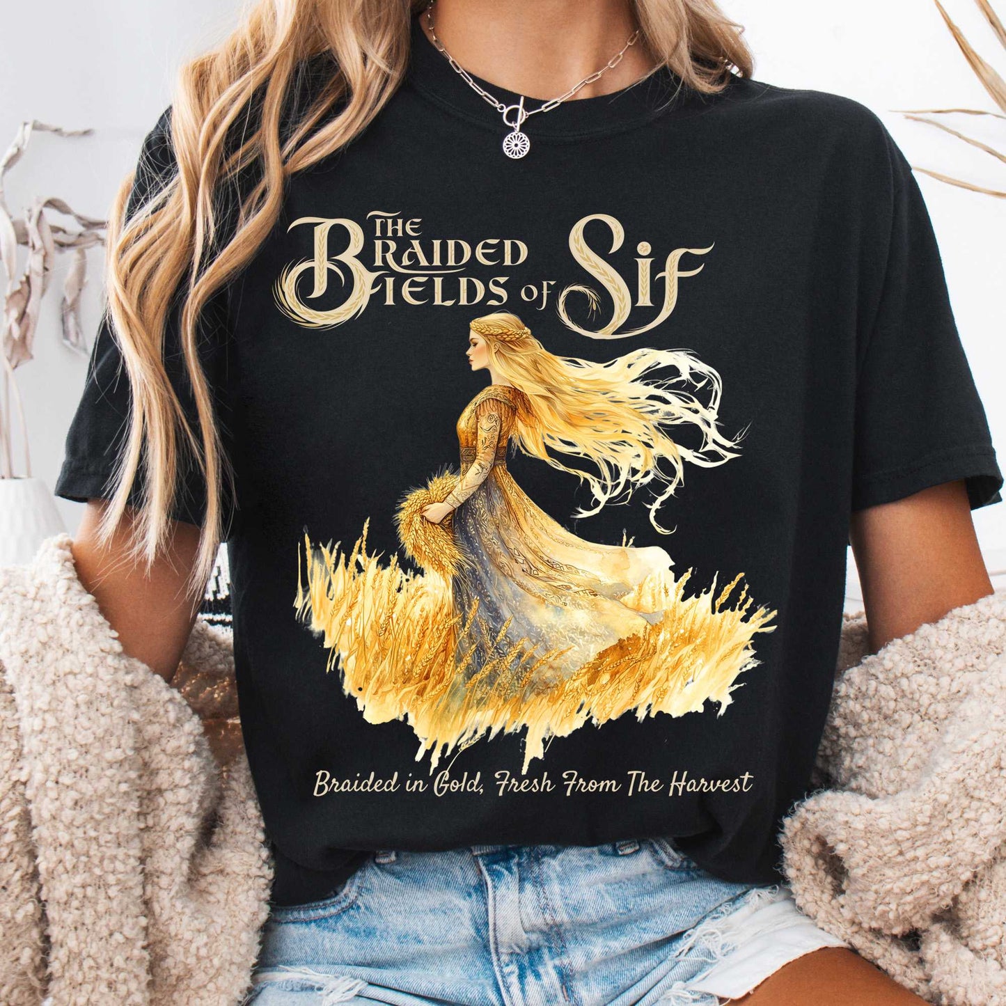 T-Shirt Black / S The Braided Fields of Sif Norse Goddess Shirt The Mystic Eden