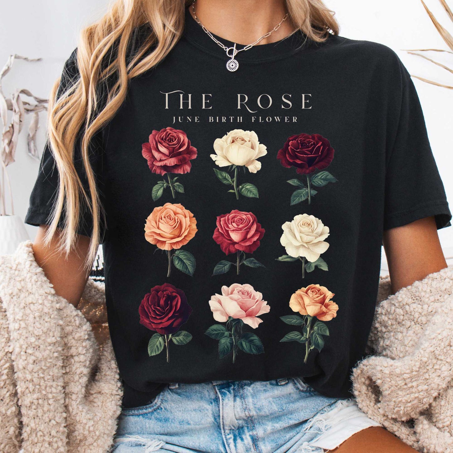 T-Shirt Black / S The Rose June Birth Month Flower Shirt The Mystic Eden