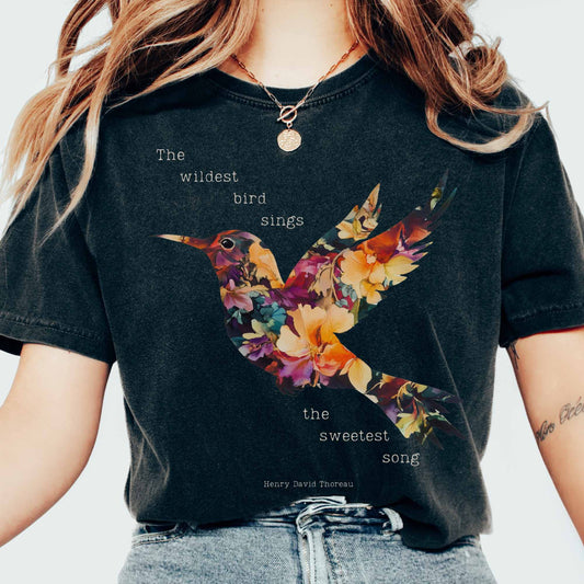 T-Shirt Black / S The wildest bird sings the sweetest song - Henry Thoreau Shirt The Mystic Eden
