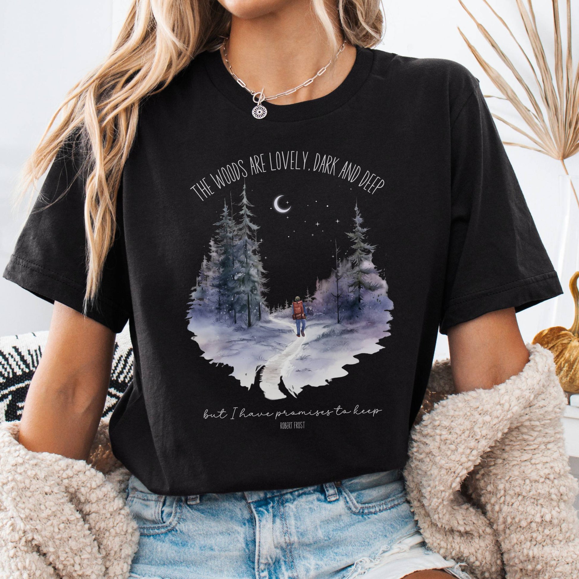 T-Shirt Black / S The Woods Are Lovely Bella + Canvas Tee – Winter Poetry Tee The Mystic Eden