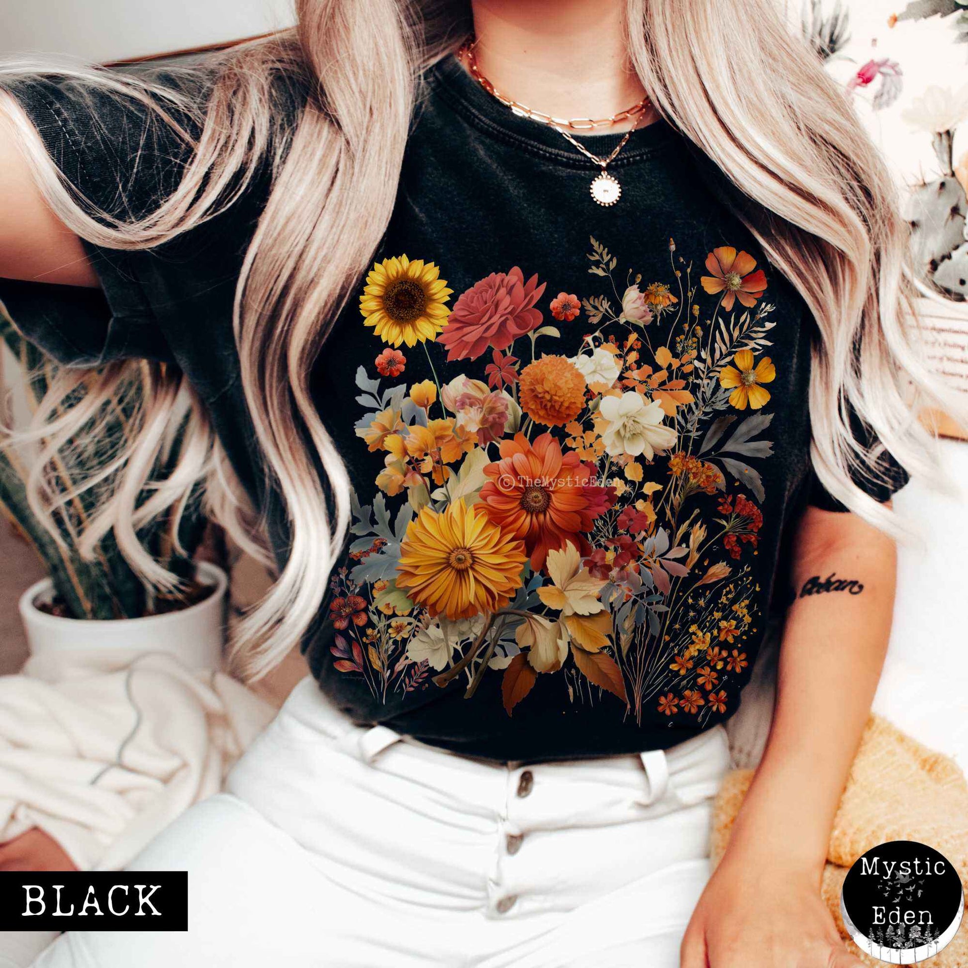 T-Shirt Black / S Vintage cottagecore fall aesthetic floral shirt The Mystic Eden
