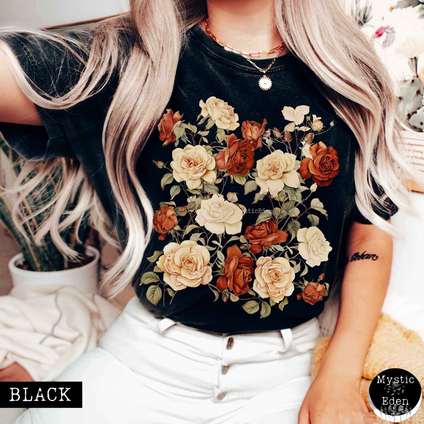 T-Shirt Black / S Vintage dark academia aesthetic roses shirt The Mystic Eden