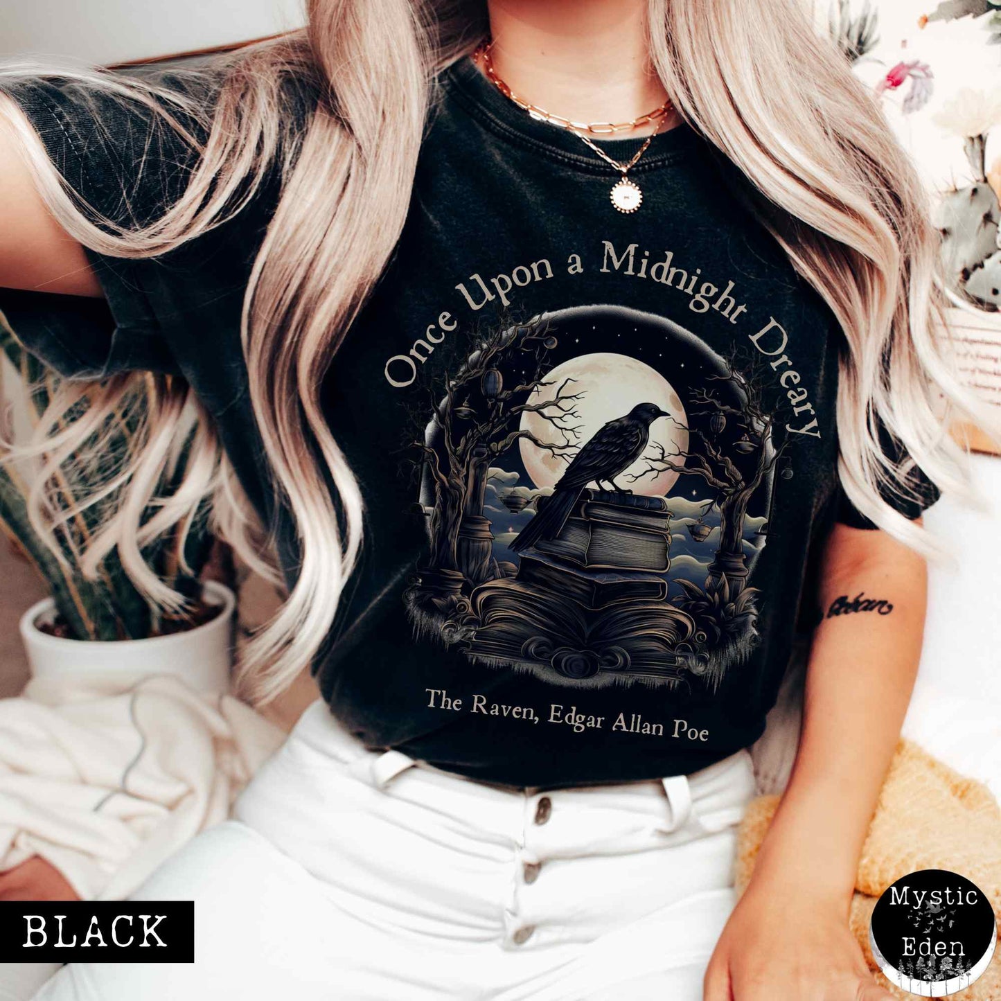 T-Shirt Black / S Vintage Edgar Allan Poe Shirt - Once upon a midnight dreary The Mystic Eden