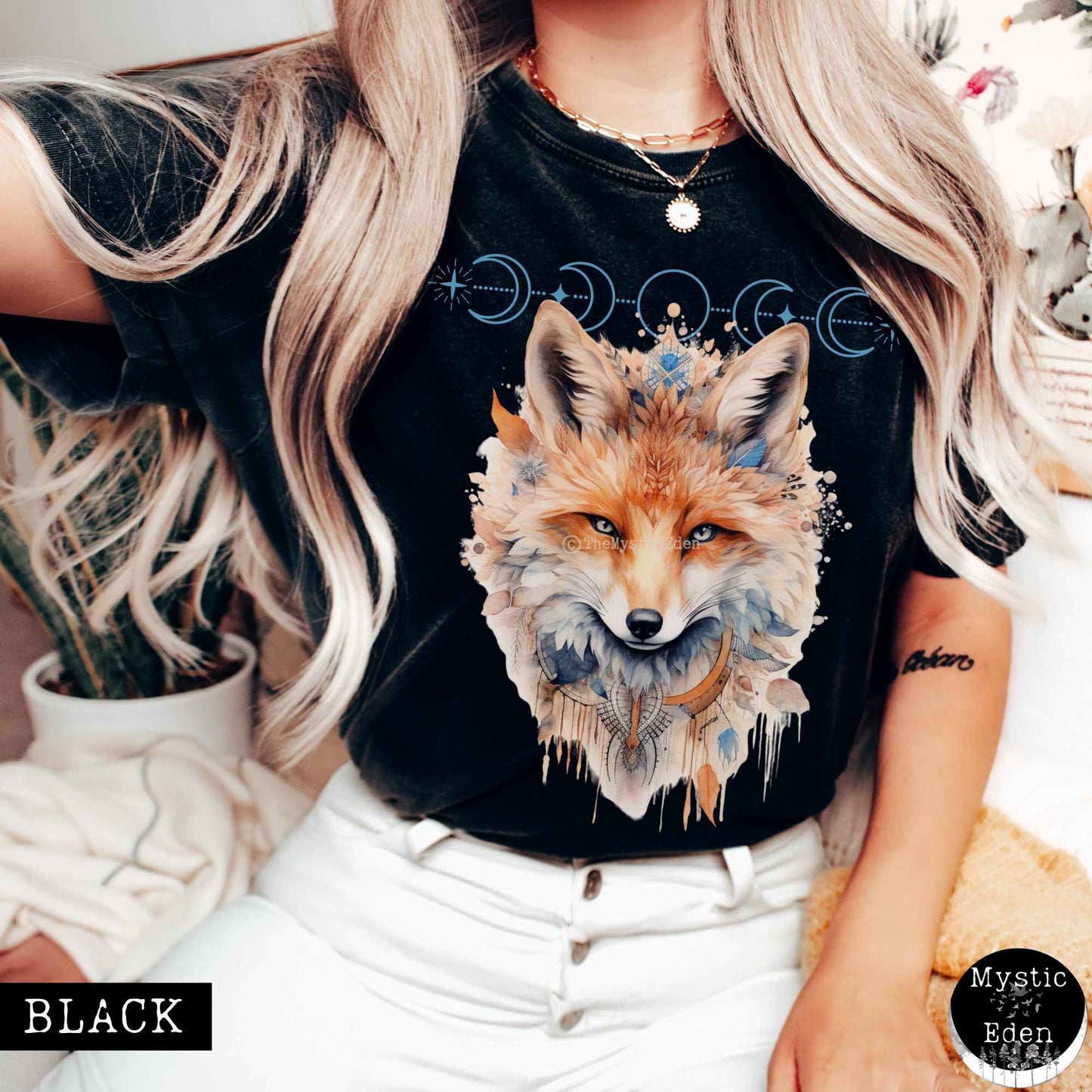 T-Shirt Black / S Vintage Mystical Fox Shirt The Mystic Eden