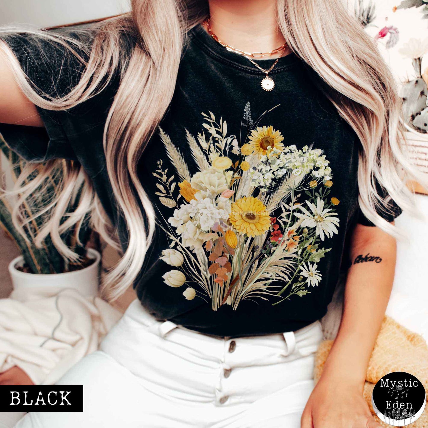T-Shirt Black / S Vintage spring floral wildflowers shirt The Mystic Eden