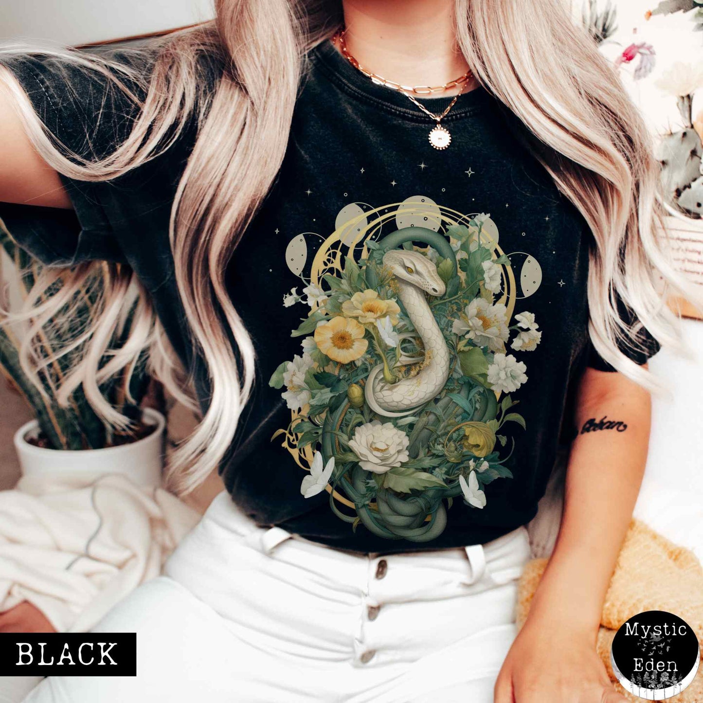 T-Shirt Black / S Vintage Whimsical Snake Shirt The Mystic Eden