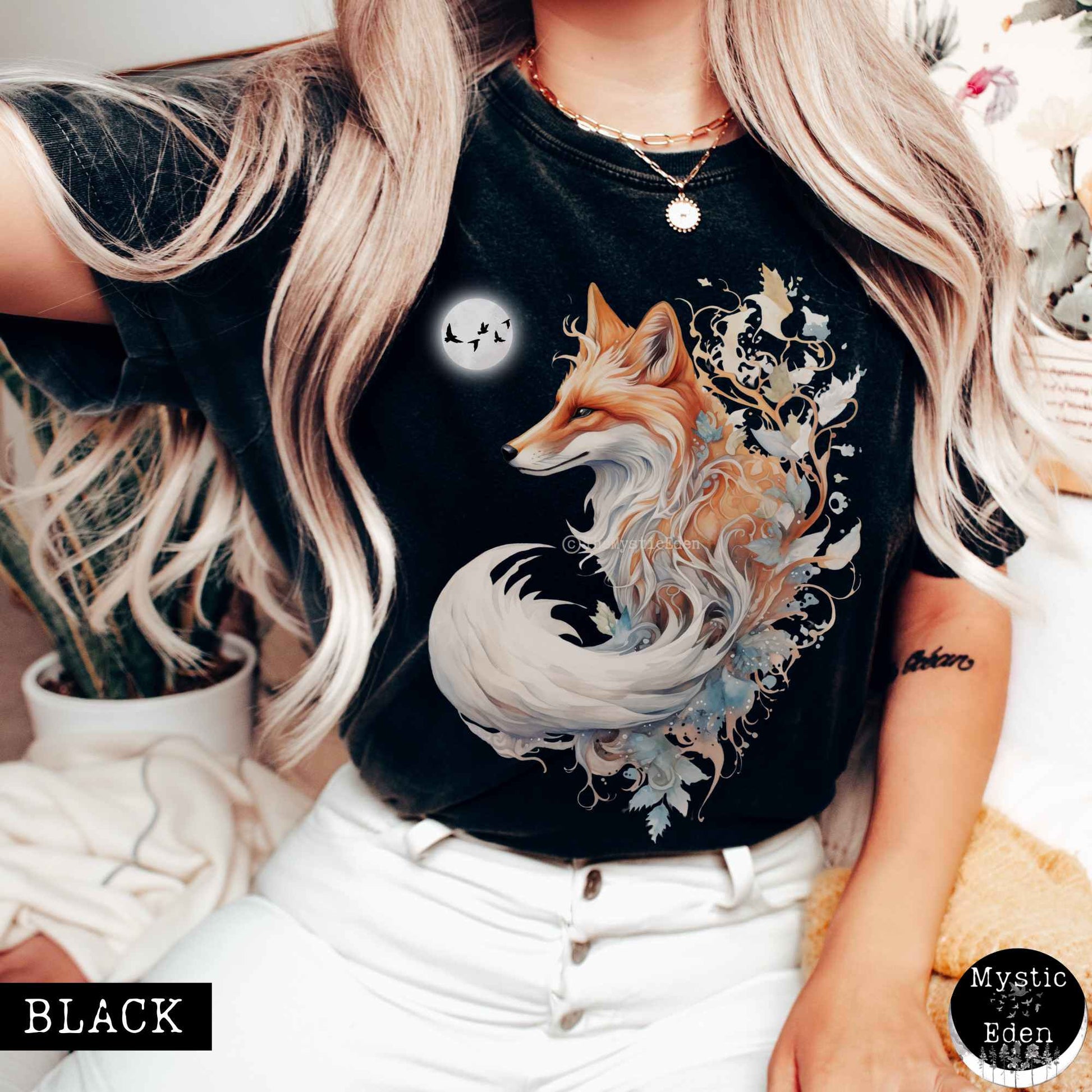 T-Shirt Black / S Whimsical fox shirt The Mystic Eden