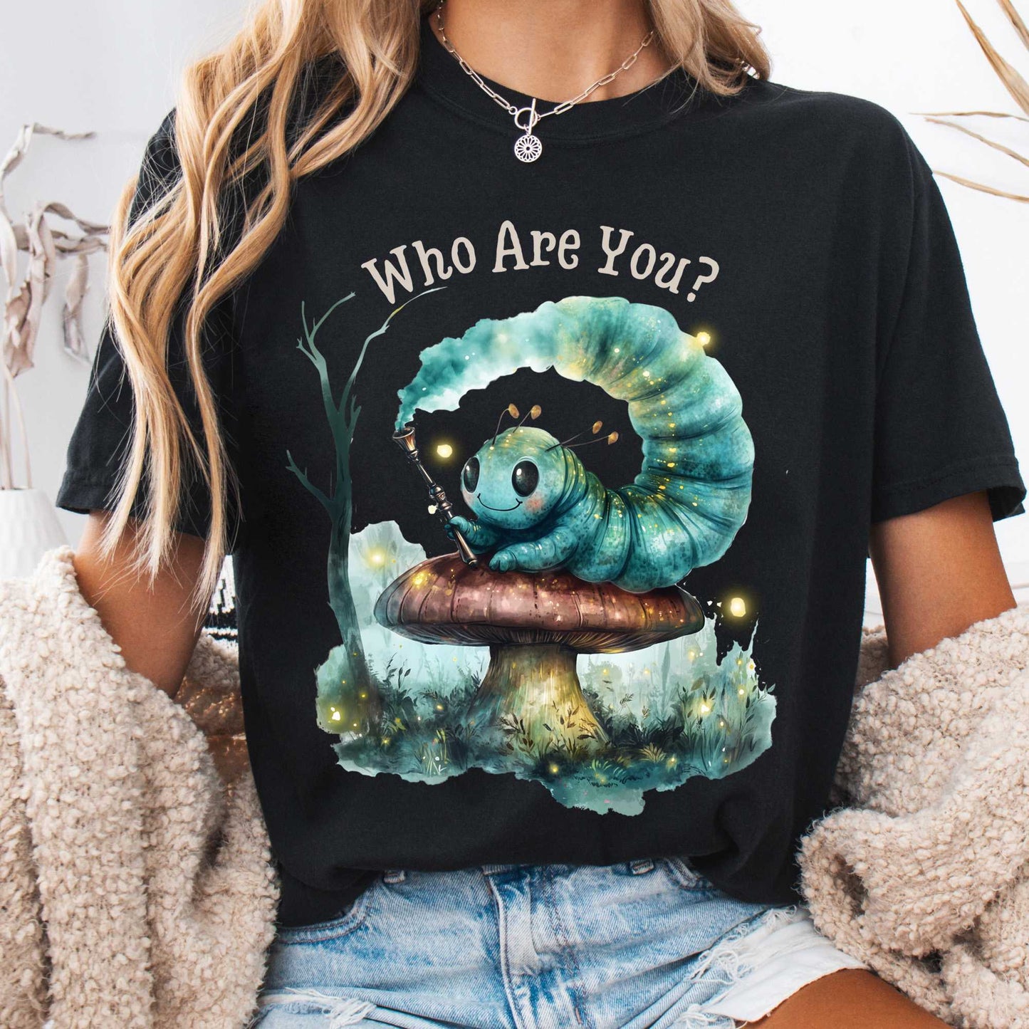 T-Shirt Black / S Who Are You Caterpillar Shirt - Alice's Adventures in Wonderland The Mystic Eden